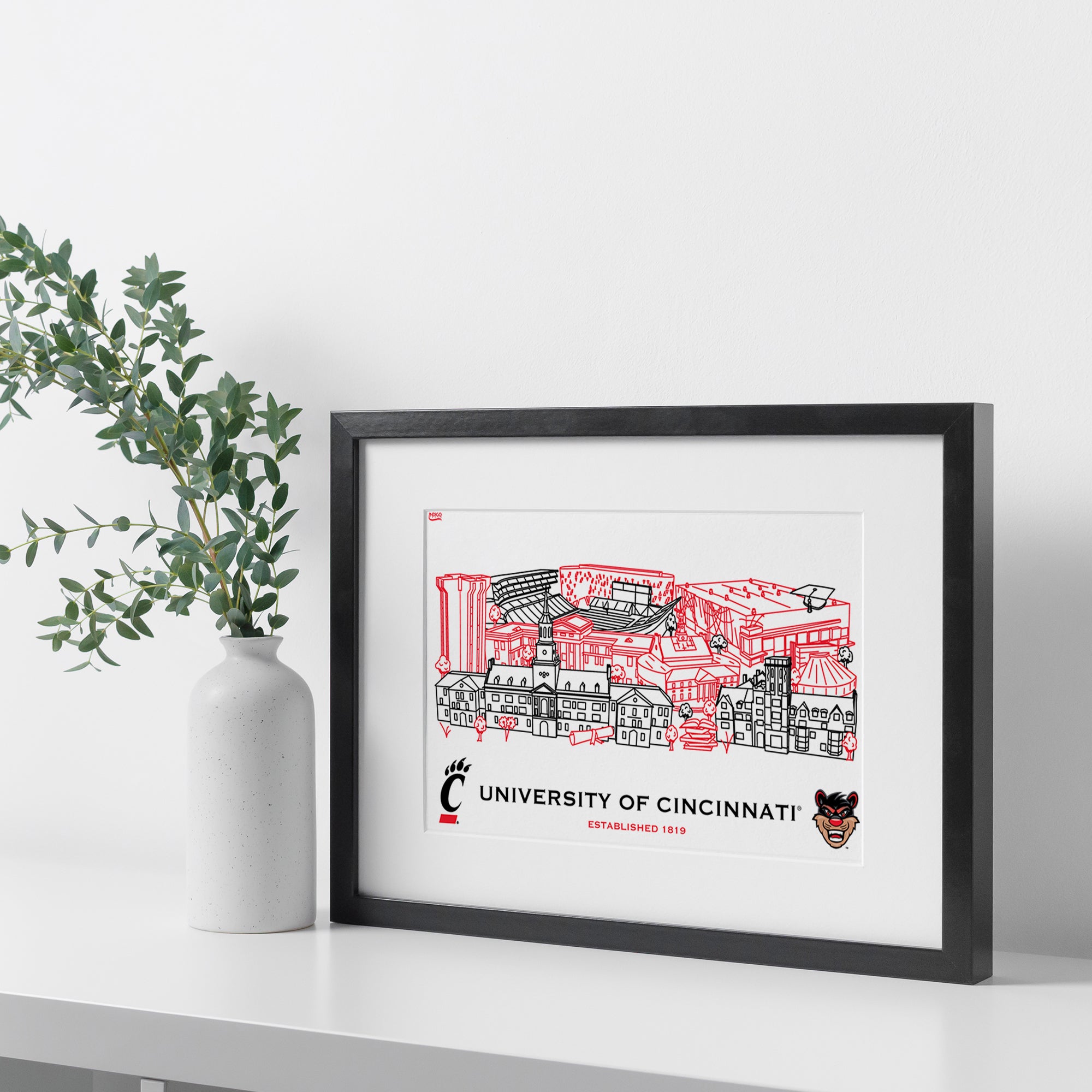 Cincinnati Bearcats Framed Campus Line Wall Art 11" x 14"