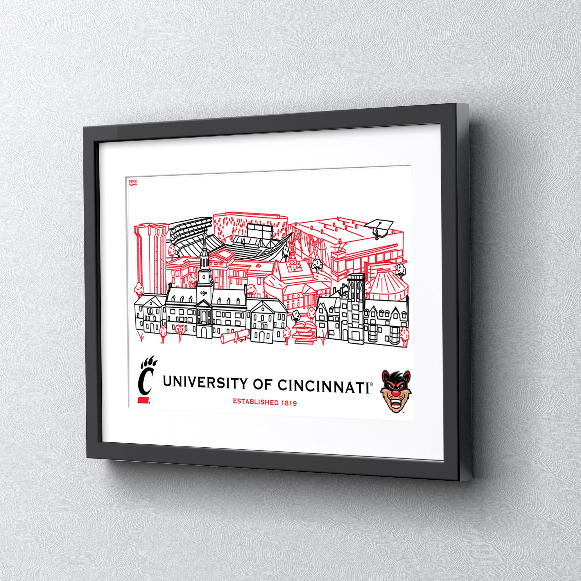 Cincinnati Bearcats Framed Campus Line Wall Art 11" x 14"