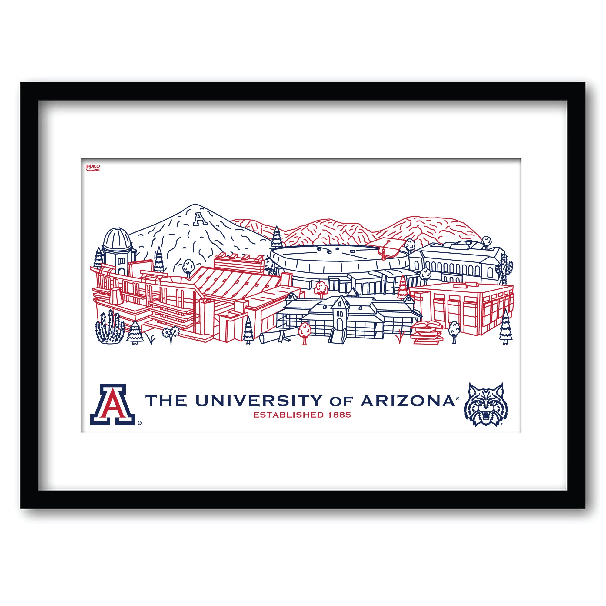 Arizona Wildcats Framed Campus Line Wall Art 11" x 14"