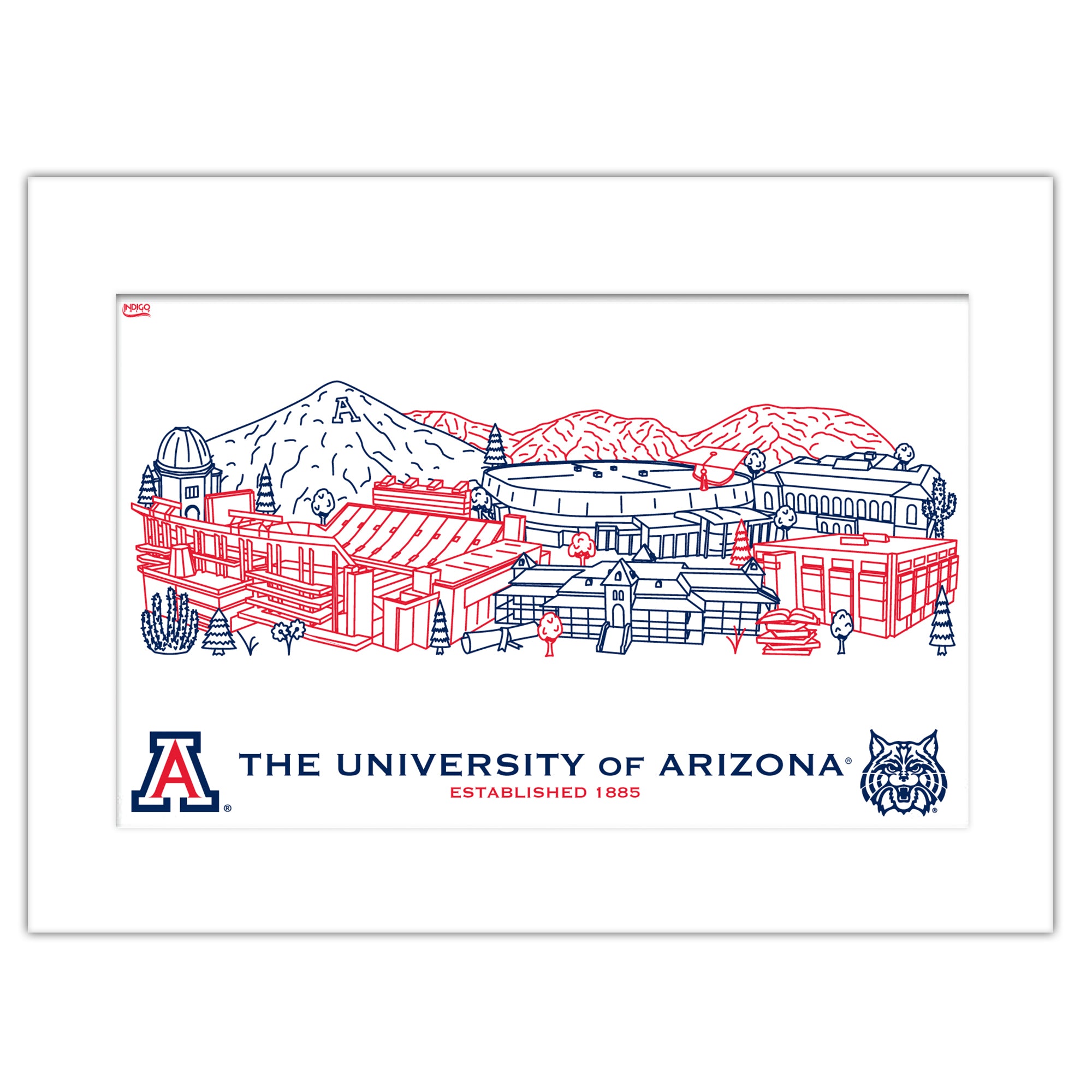 Arizona Wildcats Matted Campus Line Wall Art 11" x 14"
