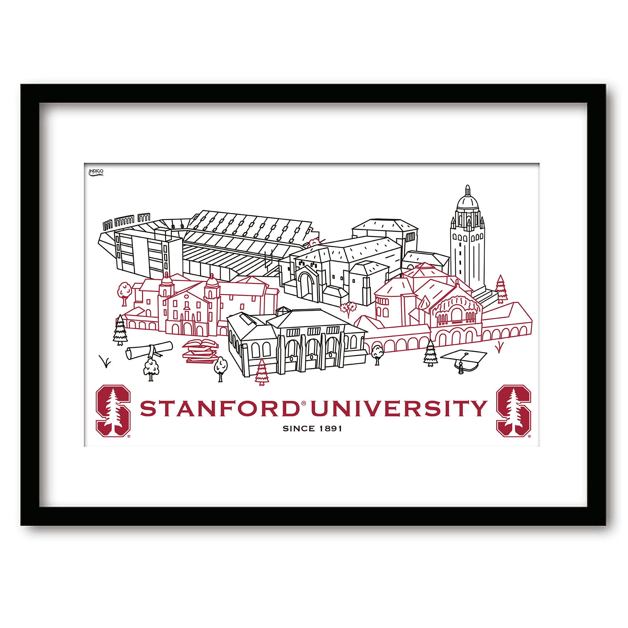 Stanford Cardinal Framed Campus Line Wall Art 11" x 14"