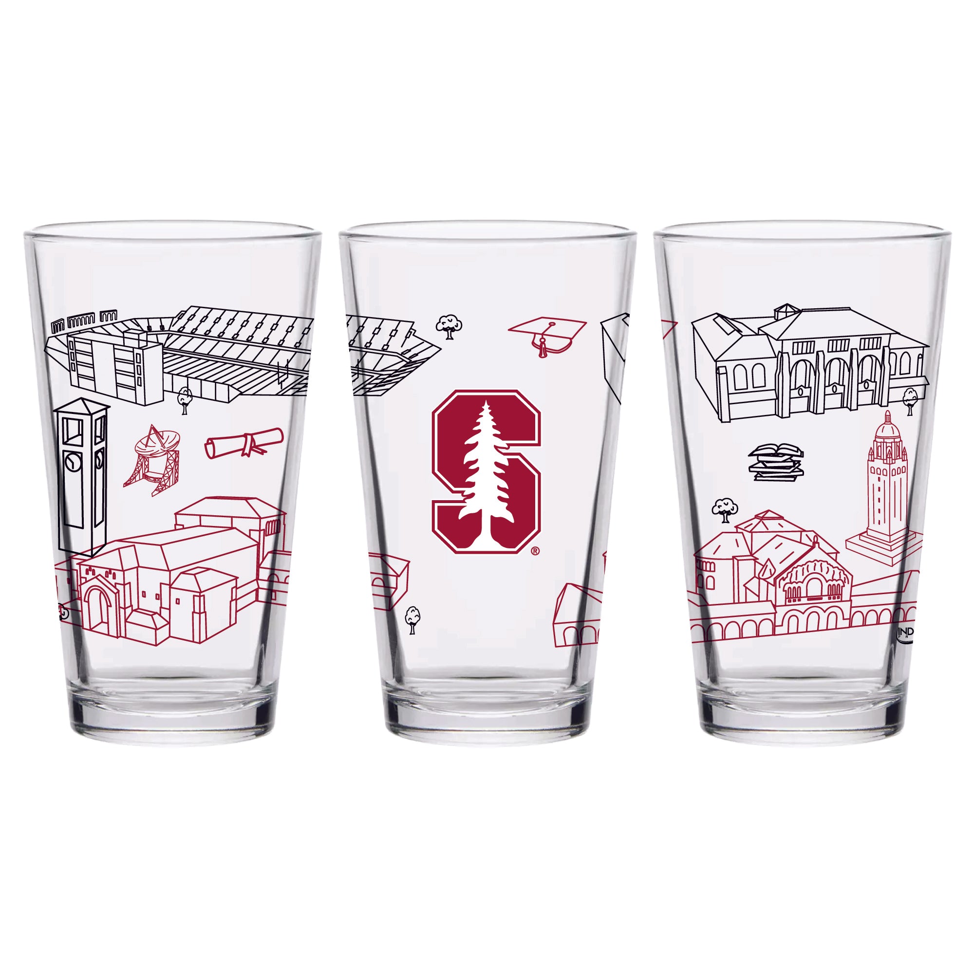 Set of 2 Stanford Cardinal Campus Line Art 16oz Pints