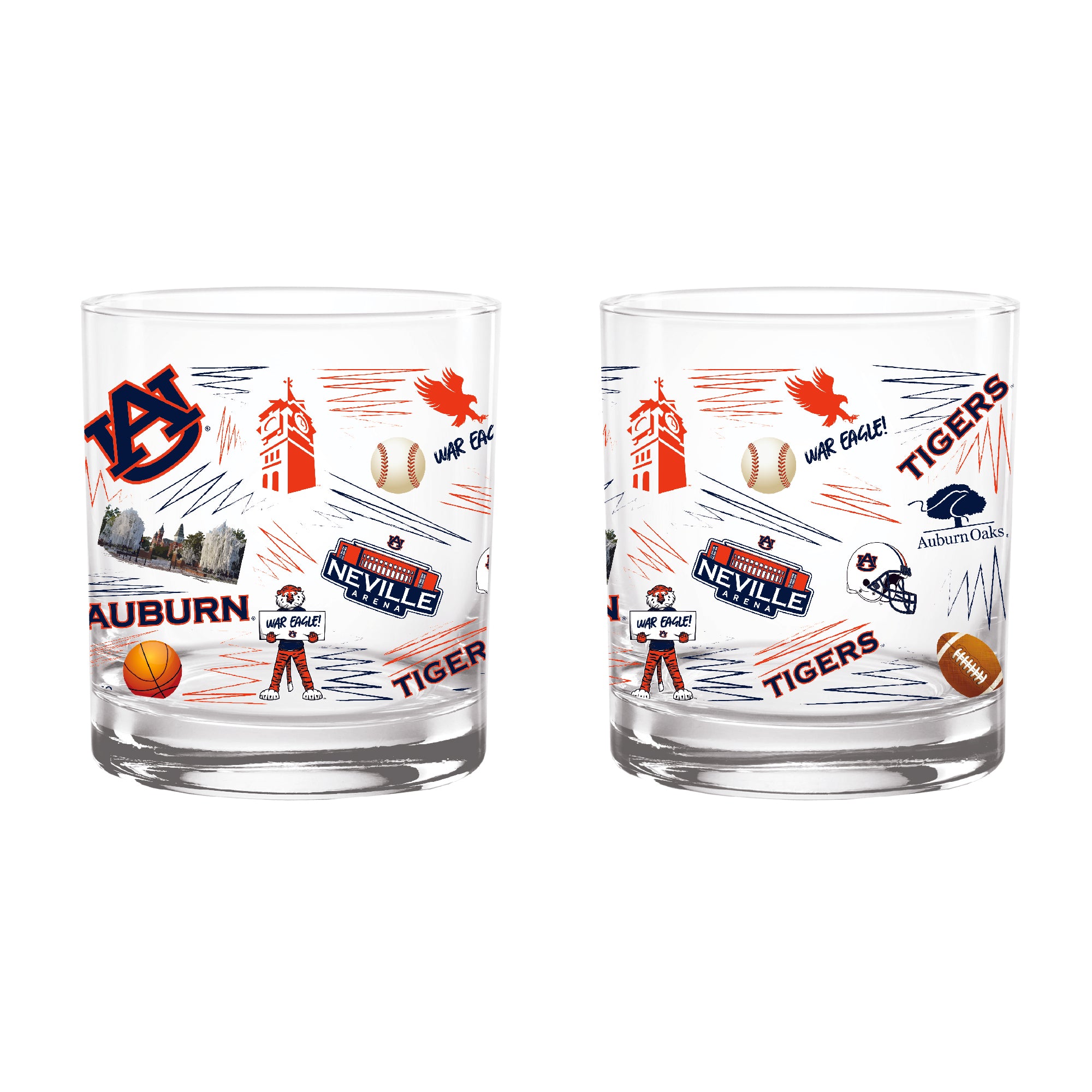 Set of 2 Auburn Tigers 14oz Local Rocks Glasses