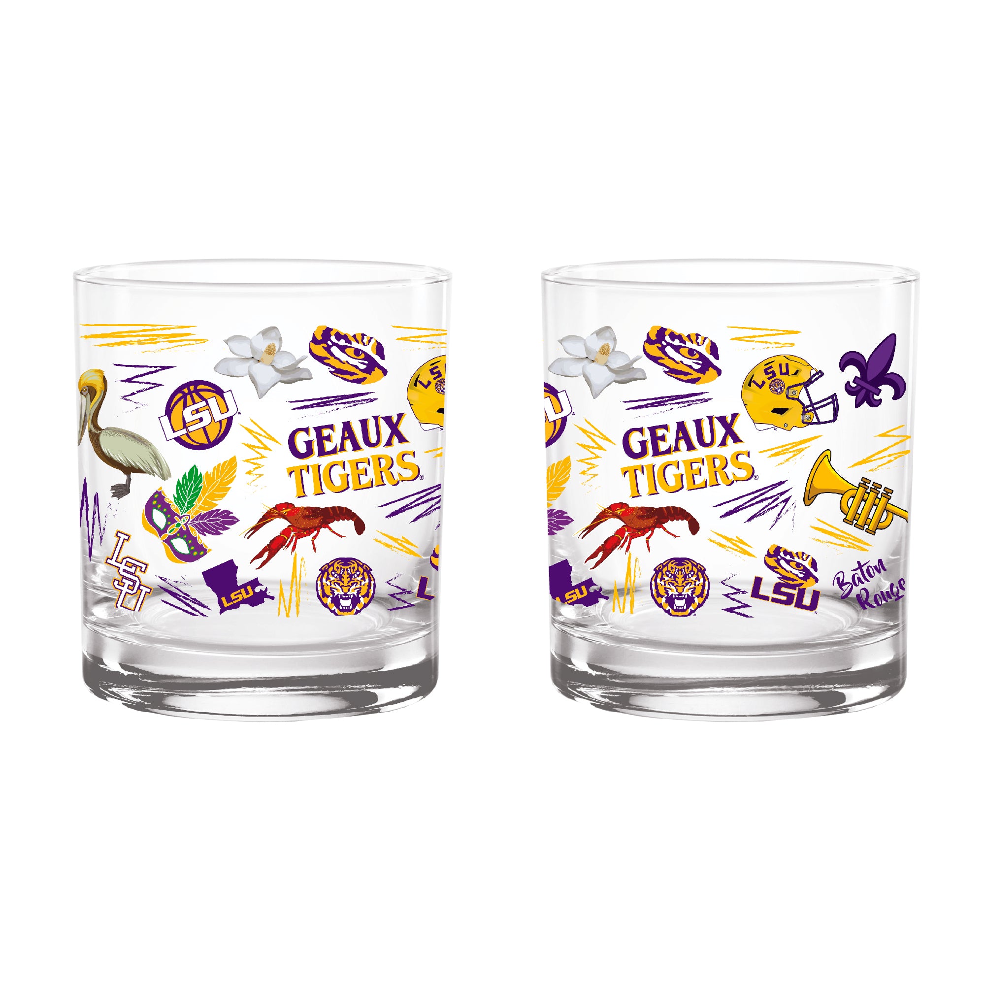 Set of 2 LSU Tigers 14oz Local Rocks Glasses