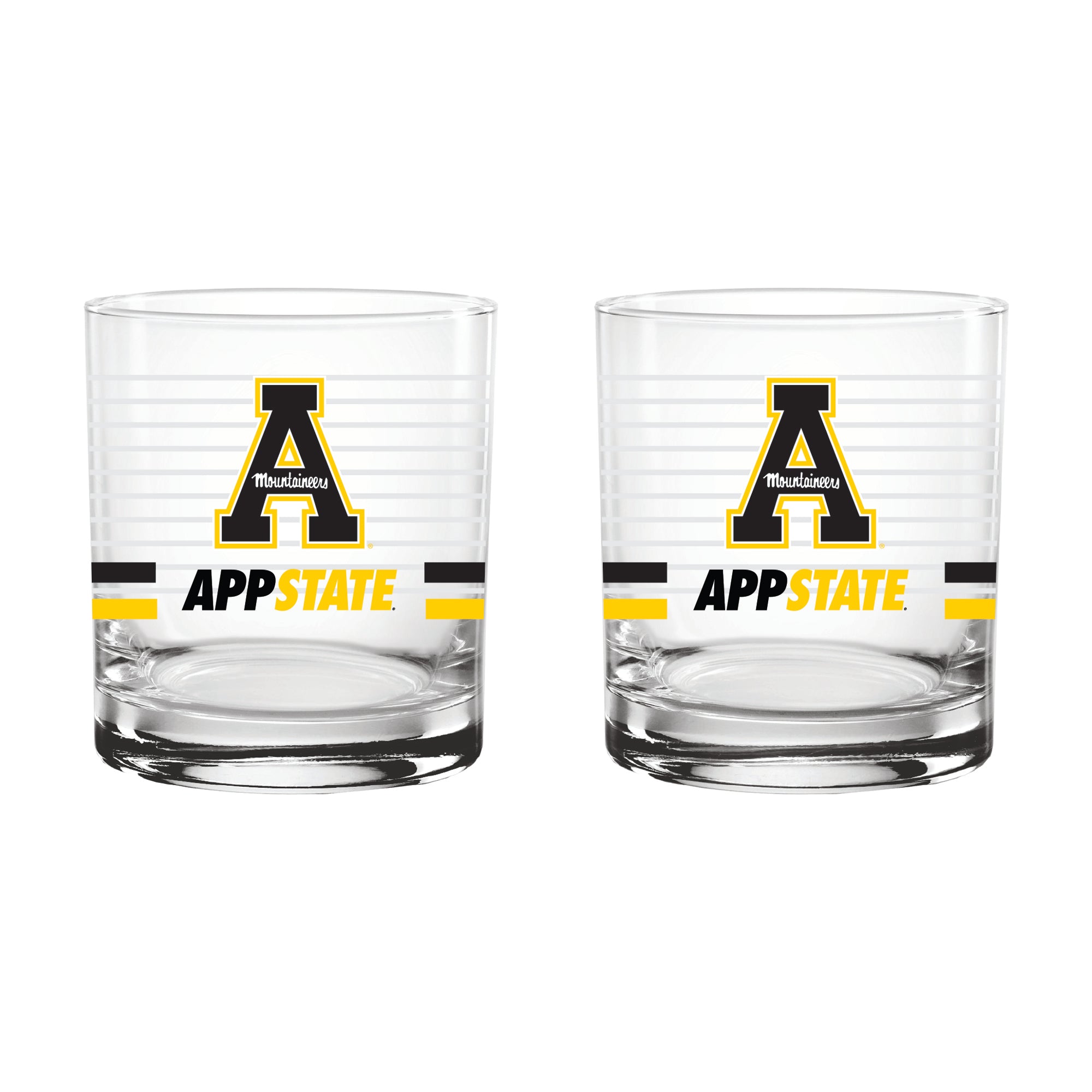 Set of 2 App State Mountaineers 14oz Ring Rocks Glasses