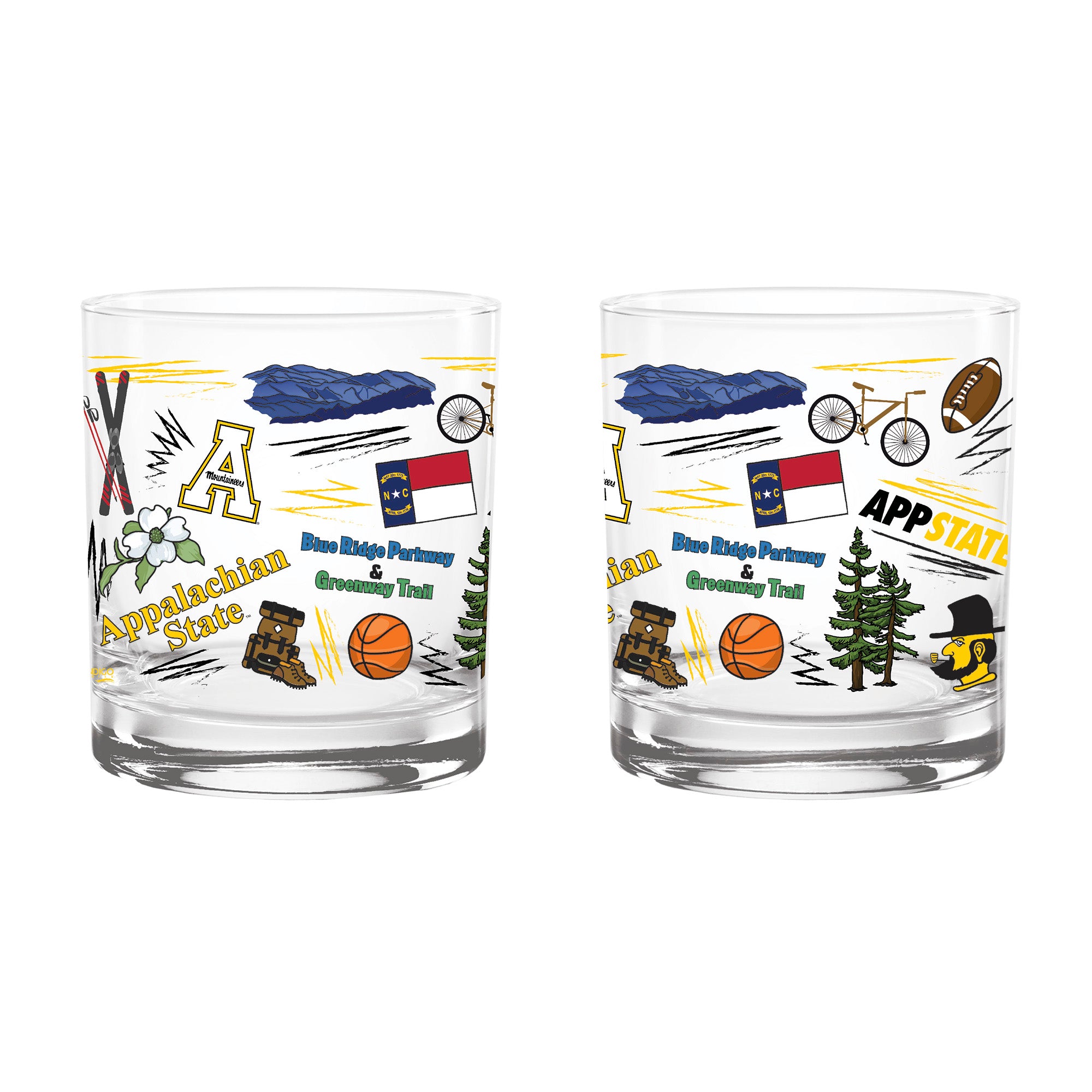 Set of 2 App State Mountaineers 14oz Local Rocks Glasses