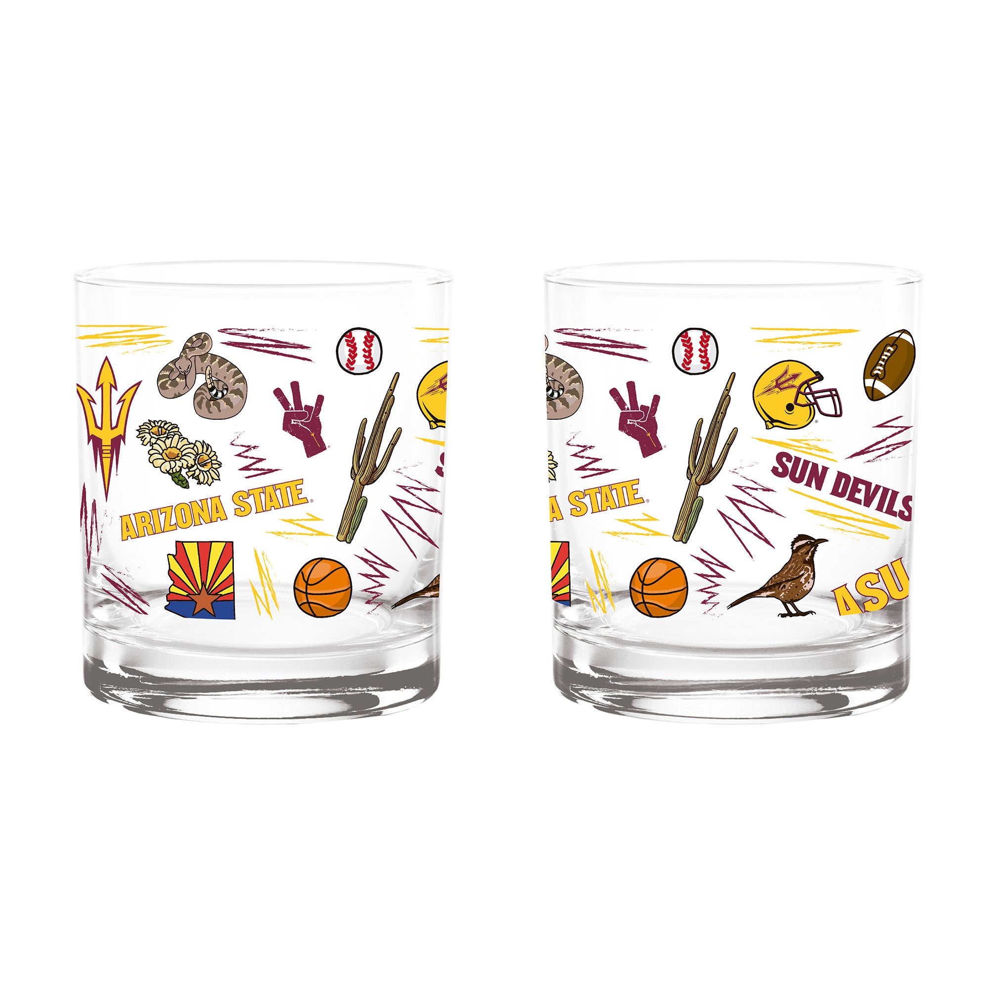 Set of 2 Arizona State Sun Devils 14oz Local Rocks Glasses
