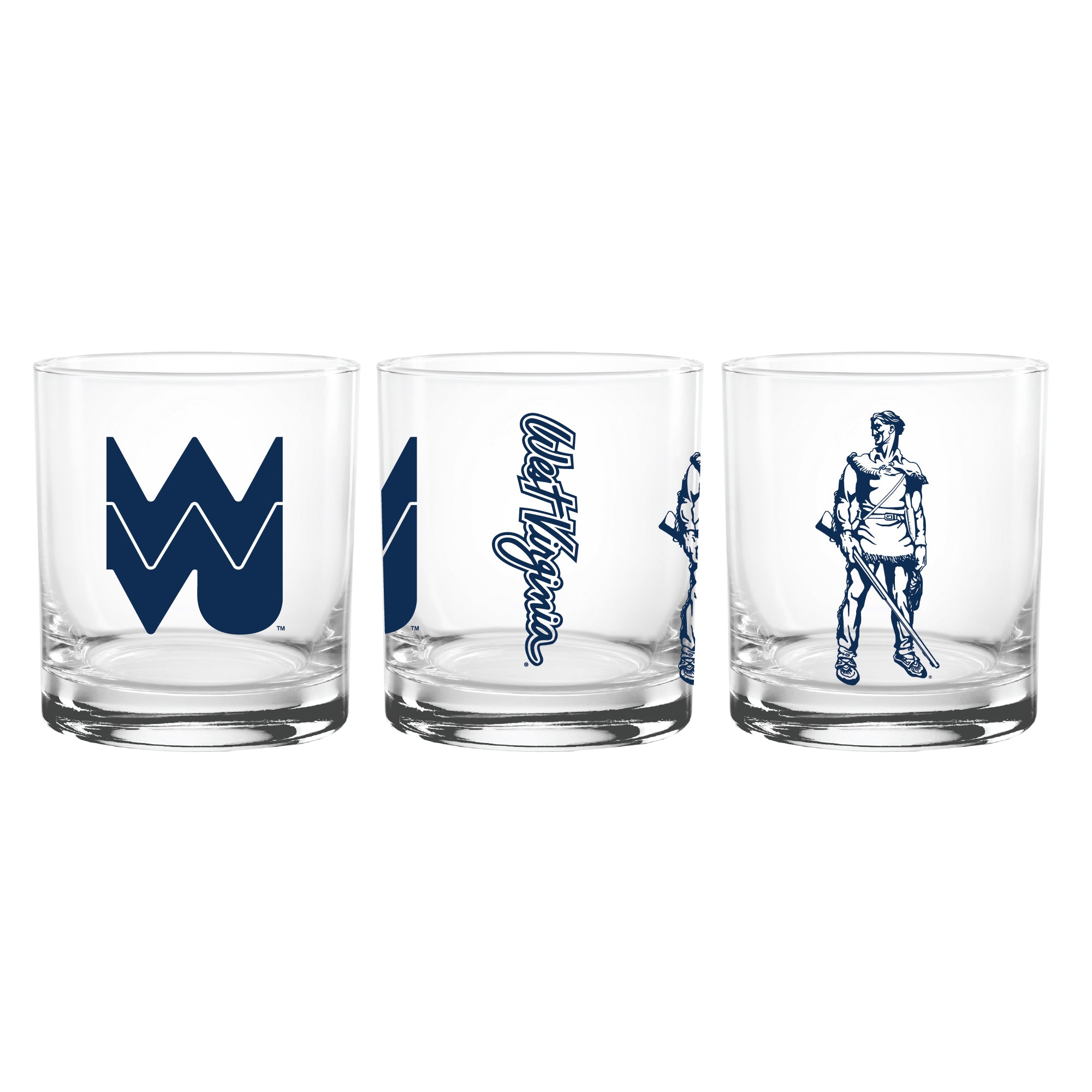 Set of 2 West Virginia Mountaineers College Vault Sketch 14oz Rocks Glasses
