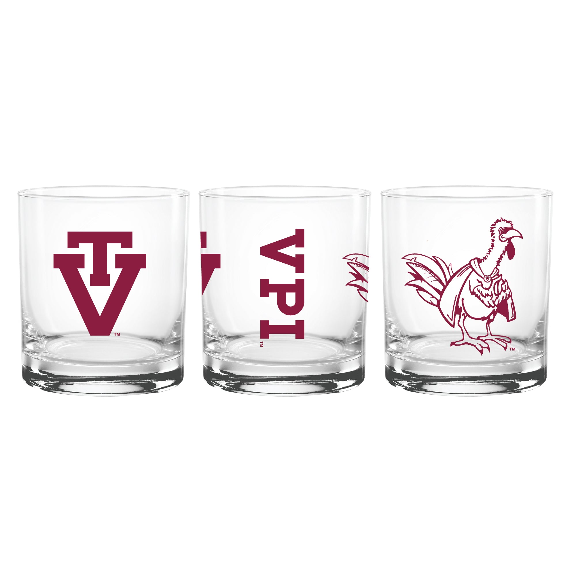 Set of 2 Virginia Tech Hokies College Vault Sketch 14oz Rocks Glasses