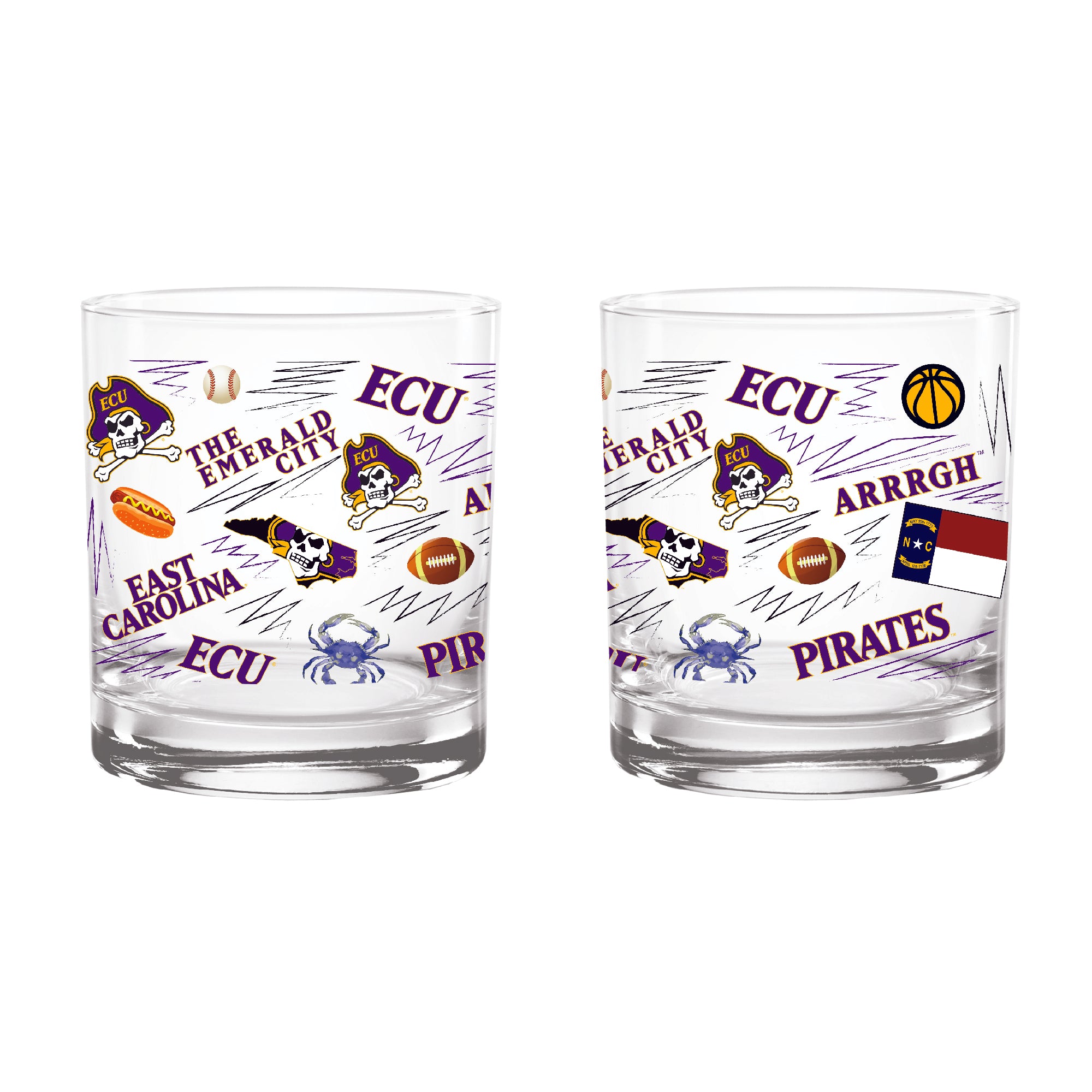 Set of 2 East Carolina Pirates 14oz Local Rocks Glasses