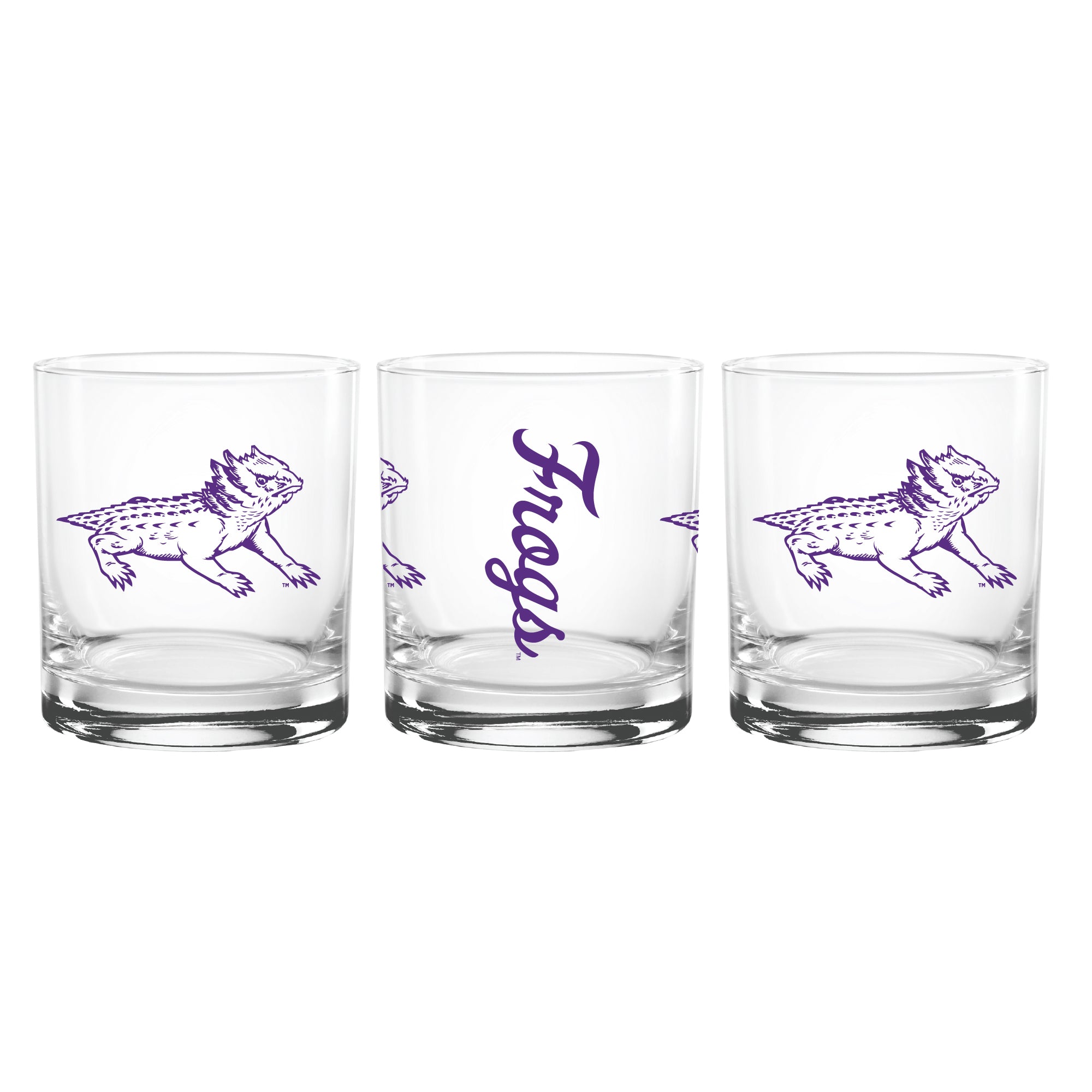 Set of 2 TCU Horned Frogs College Vault Sketch 14oz Rocks Glasses