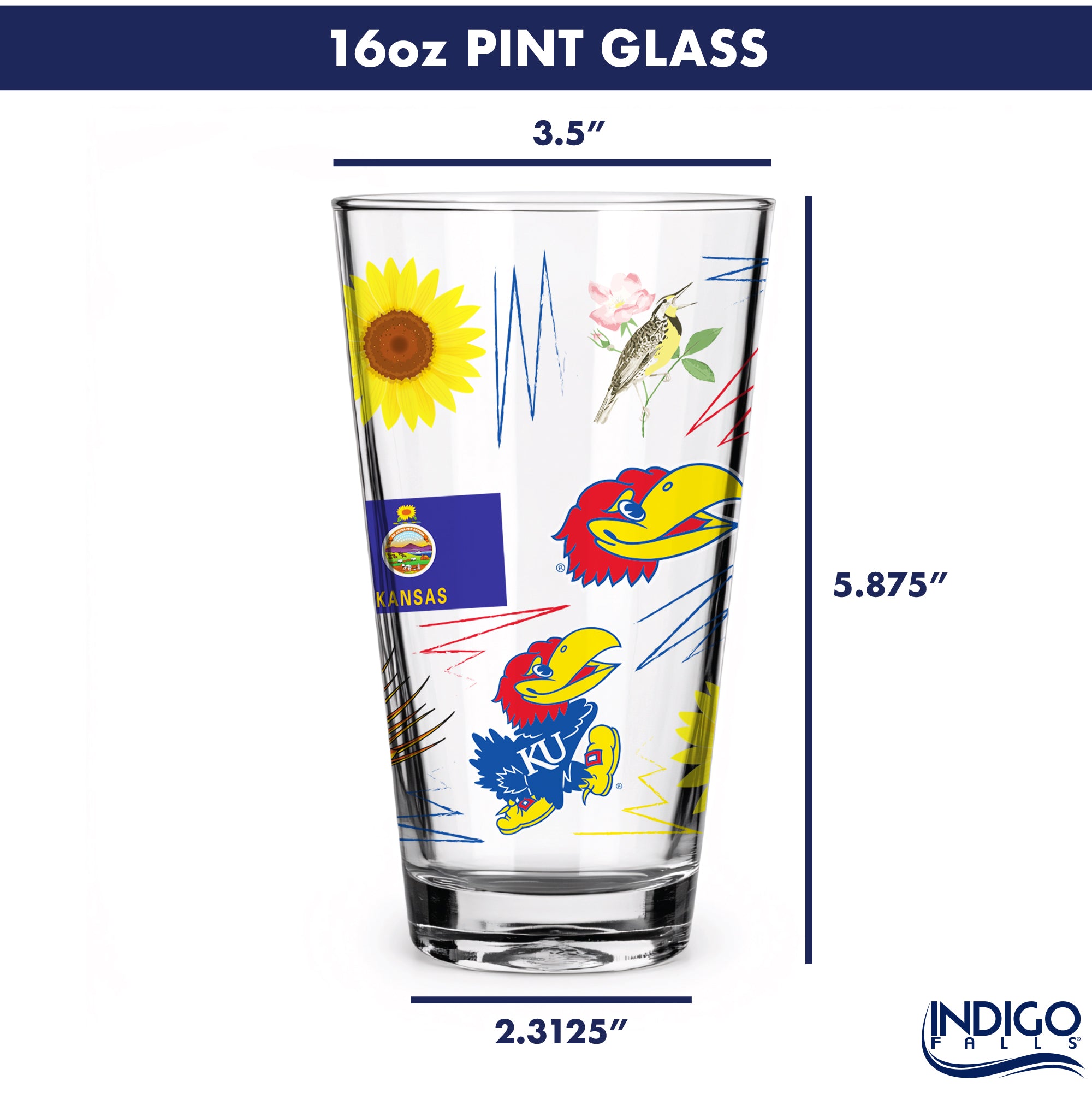 Set of 2 Kansas Jayhawks Local 16oz Pints