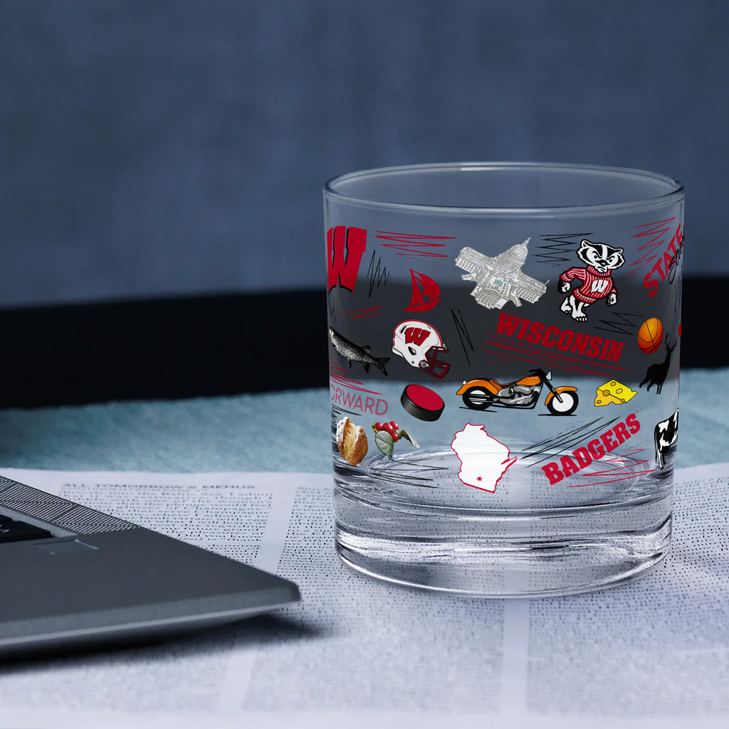 Set of 2 Wisconsin Badgers 14oz Local Rocks Glasses