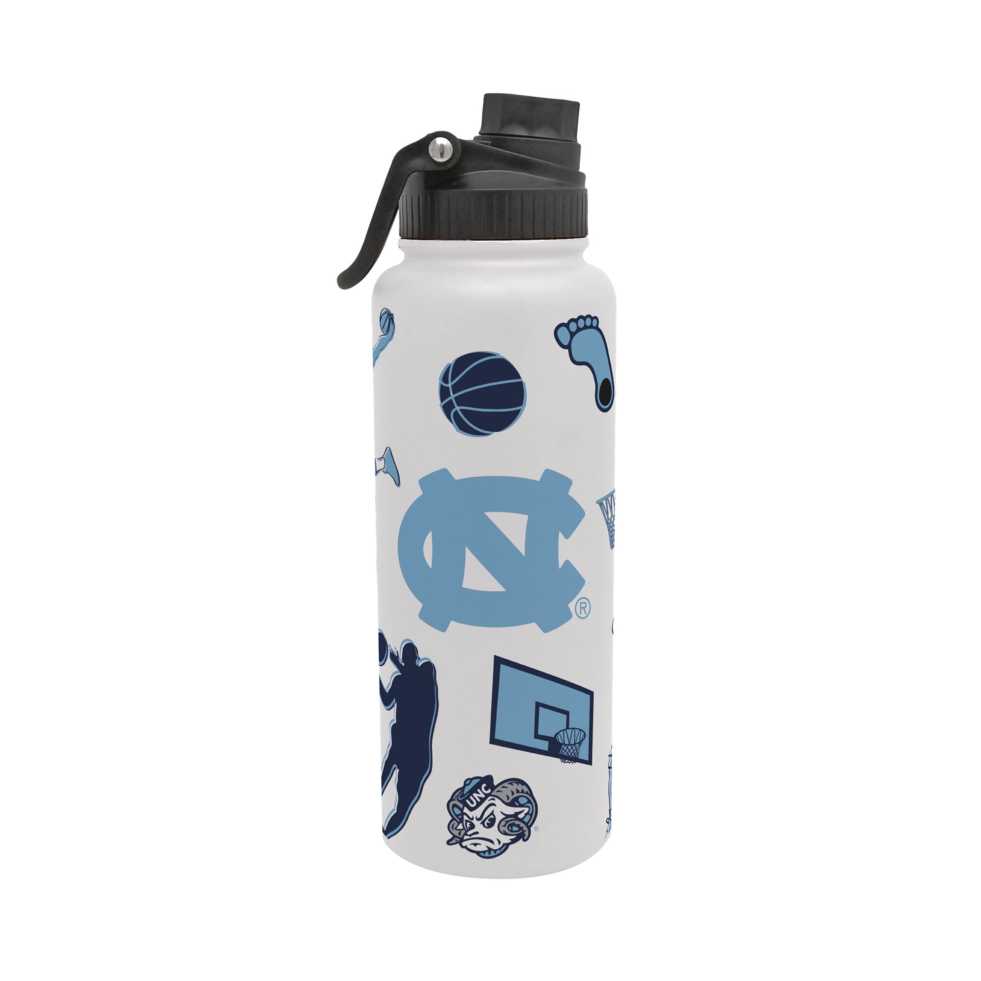 34oz North Carolina Tar Heels Basketball Sketch Aqua Bottle