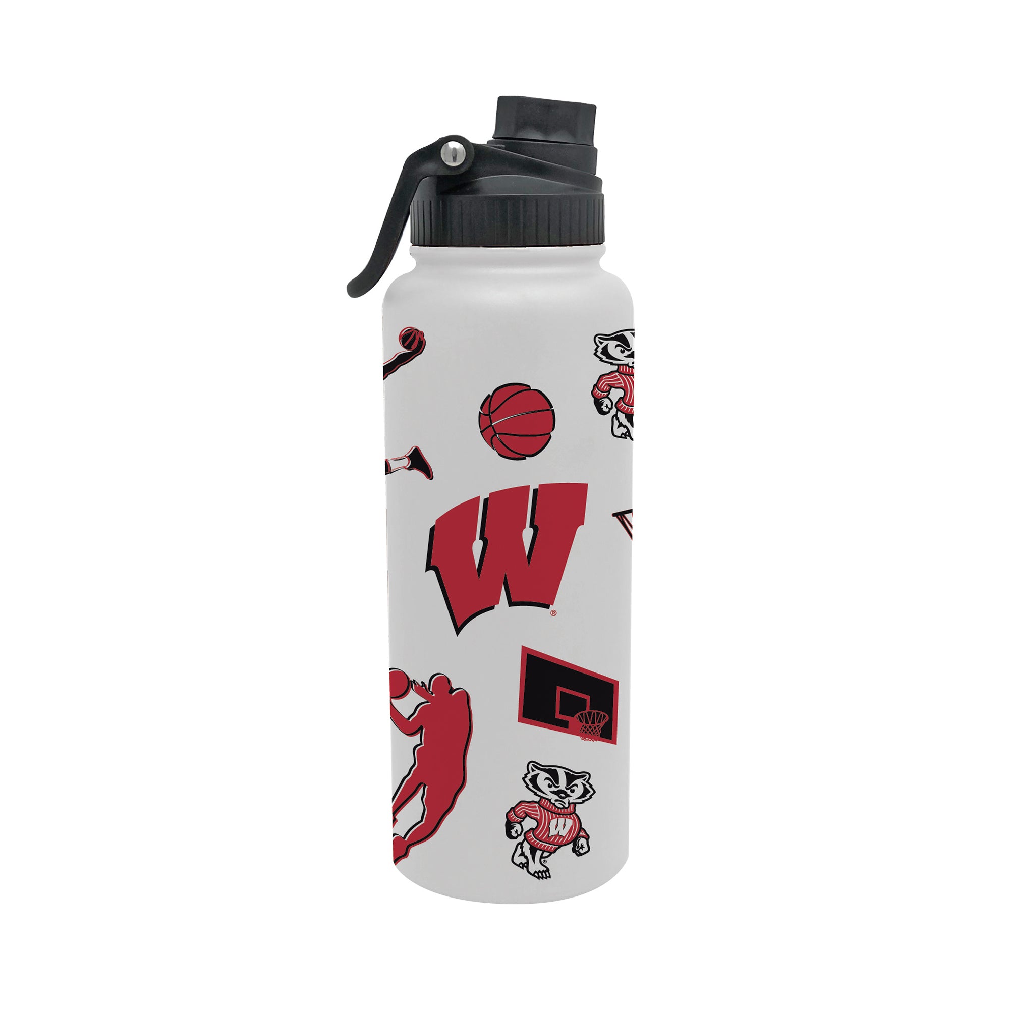 34oz Wisconsin Badgers Basketball Sketch Aqua Bottle