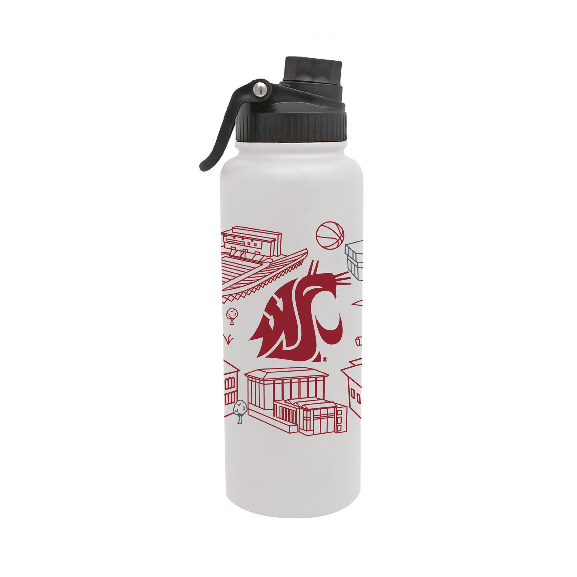 Washington State Cougars 34oz Campus Line Art Aqua Bottle