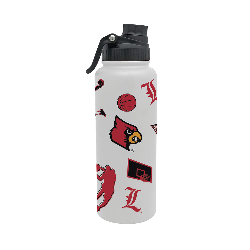 34oz Louisville Cardinals Basketball Sketch Aqua Bottle