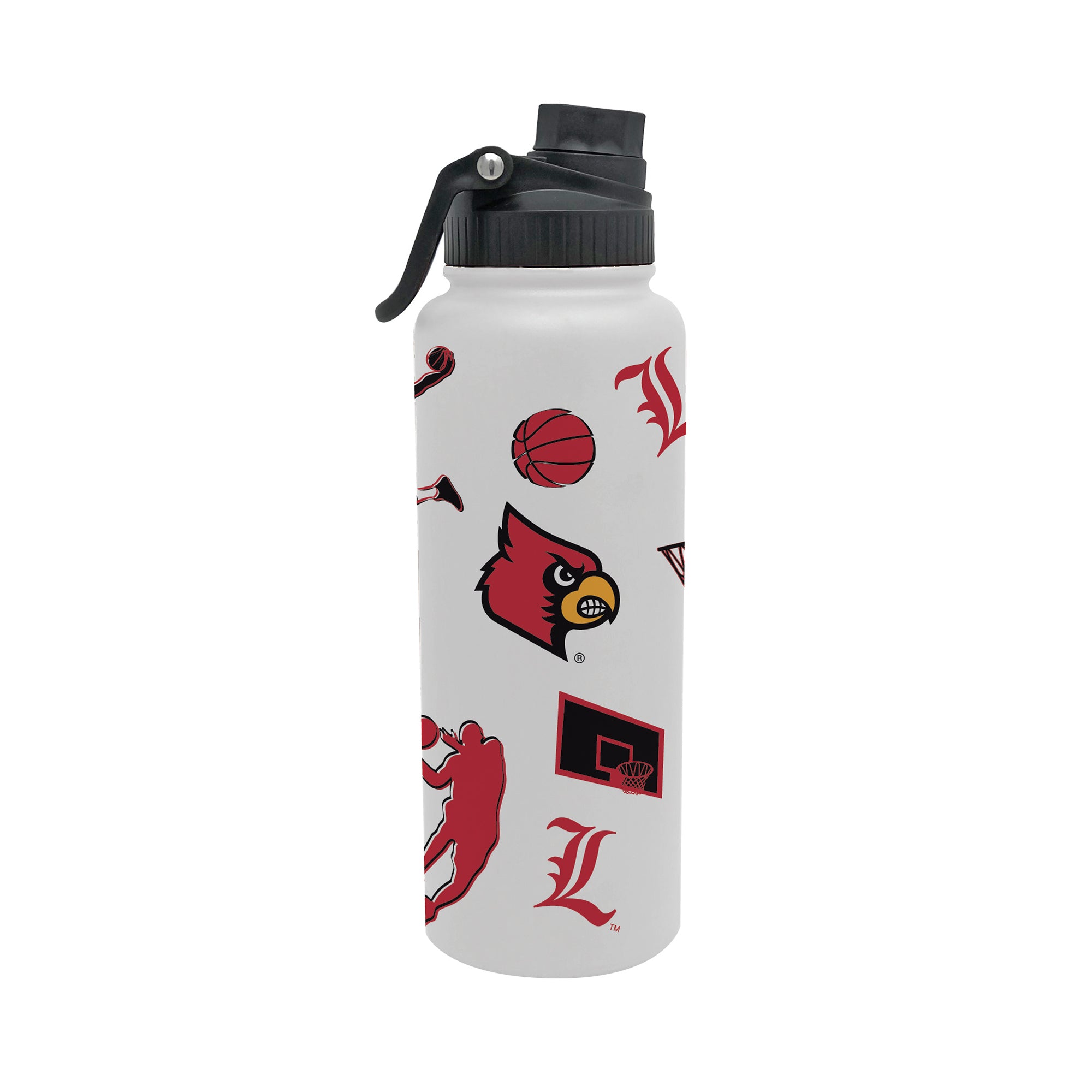 34oz Louisville Cardinals Basketball Sketch Aqua Bottle