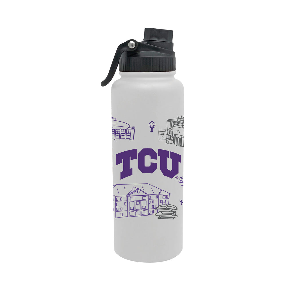 TCU Horned Frogs 34oz Campus Line Art Aqua Bottle