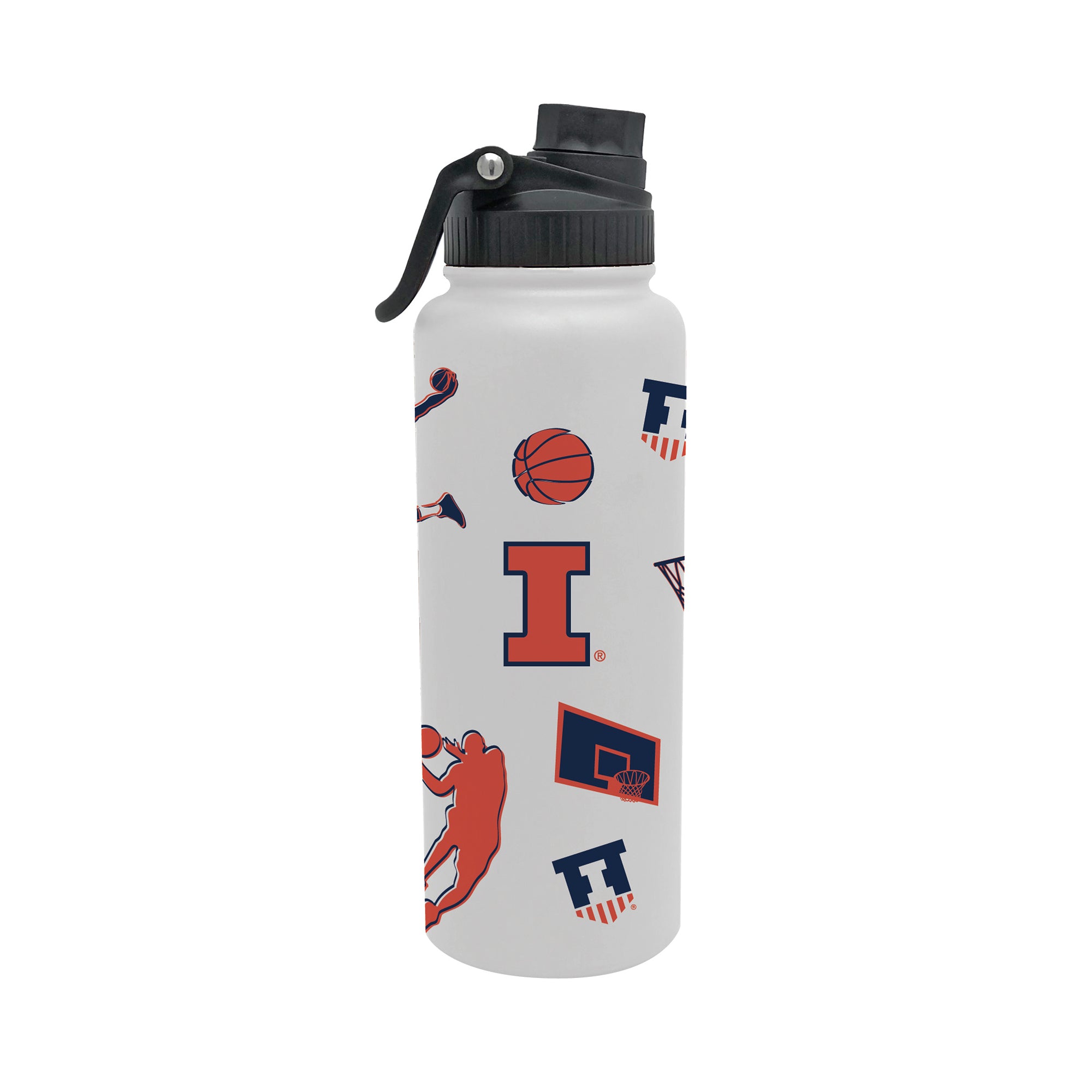 34oz Illinois Fighting Illini Basketball Sketch Aqua Bottle