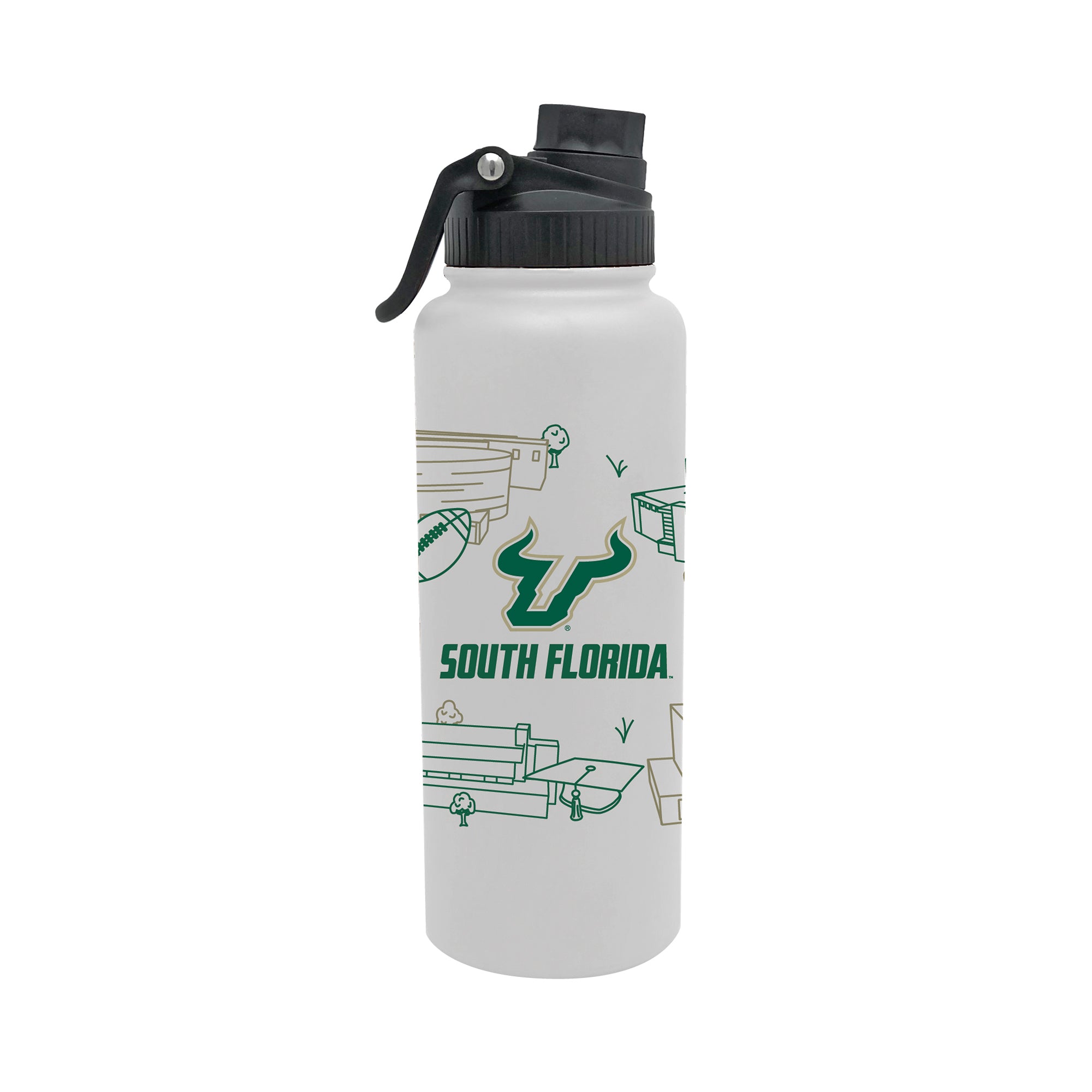 South Florida Bulls 34oz Campus Line Art Aqua Bottle