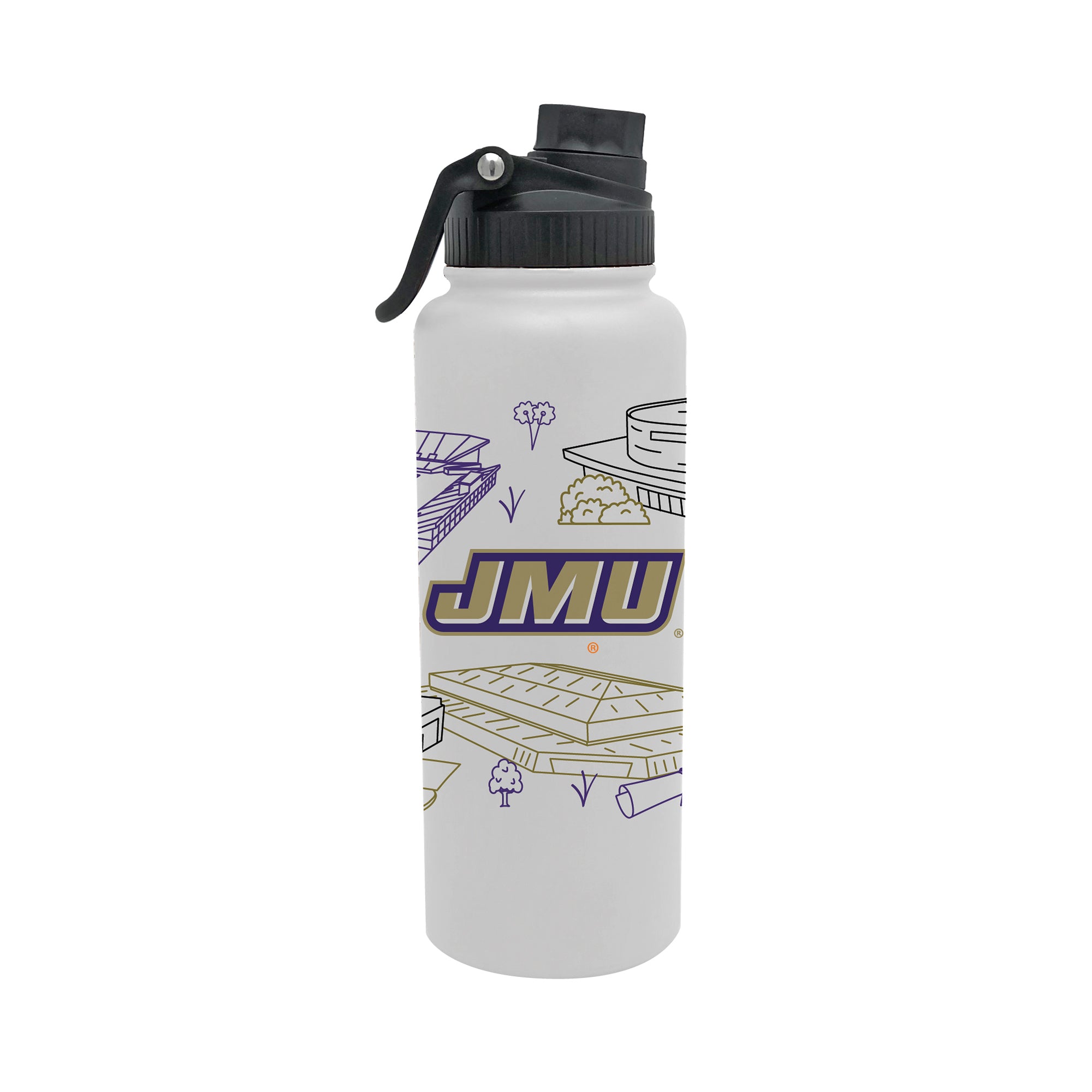 James Madison Dukes 34oz Campus Line Art Aqua Bottle