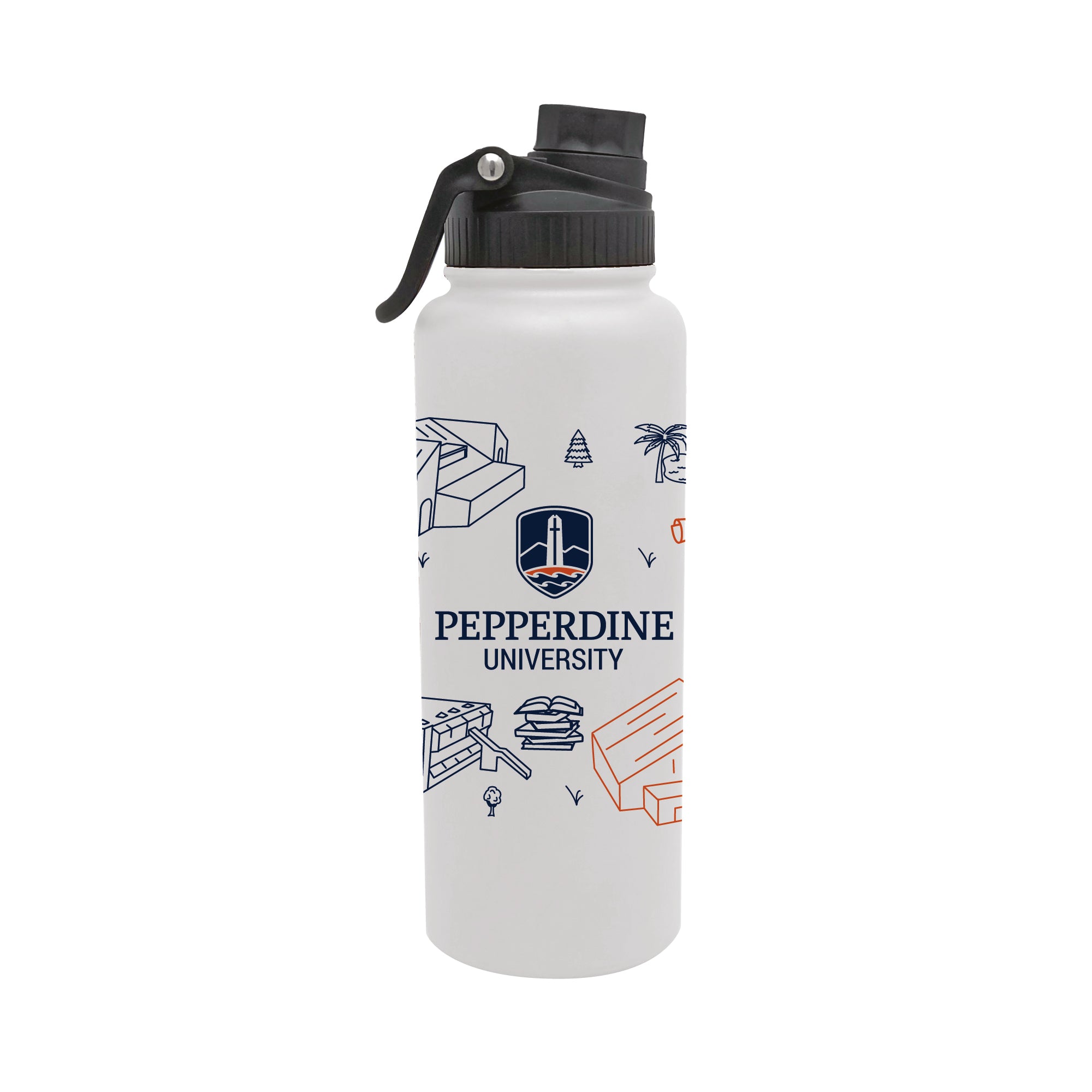 Pepperdine Waves 34oz Campus Line Art Aqua Bottle