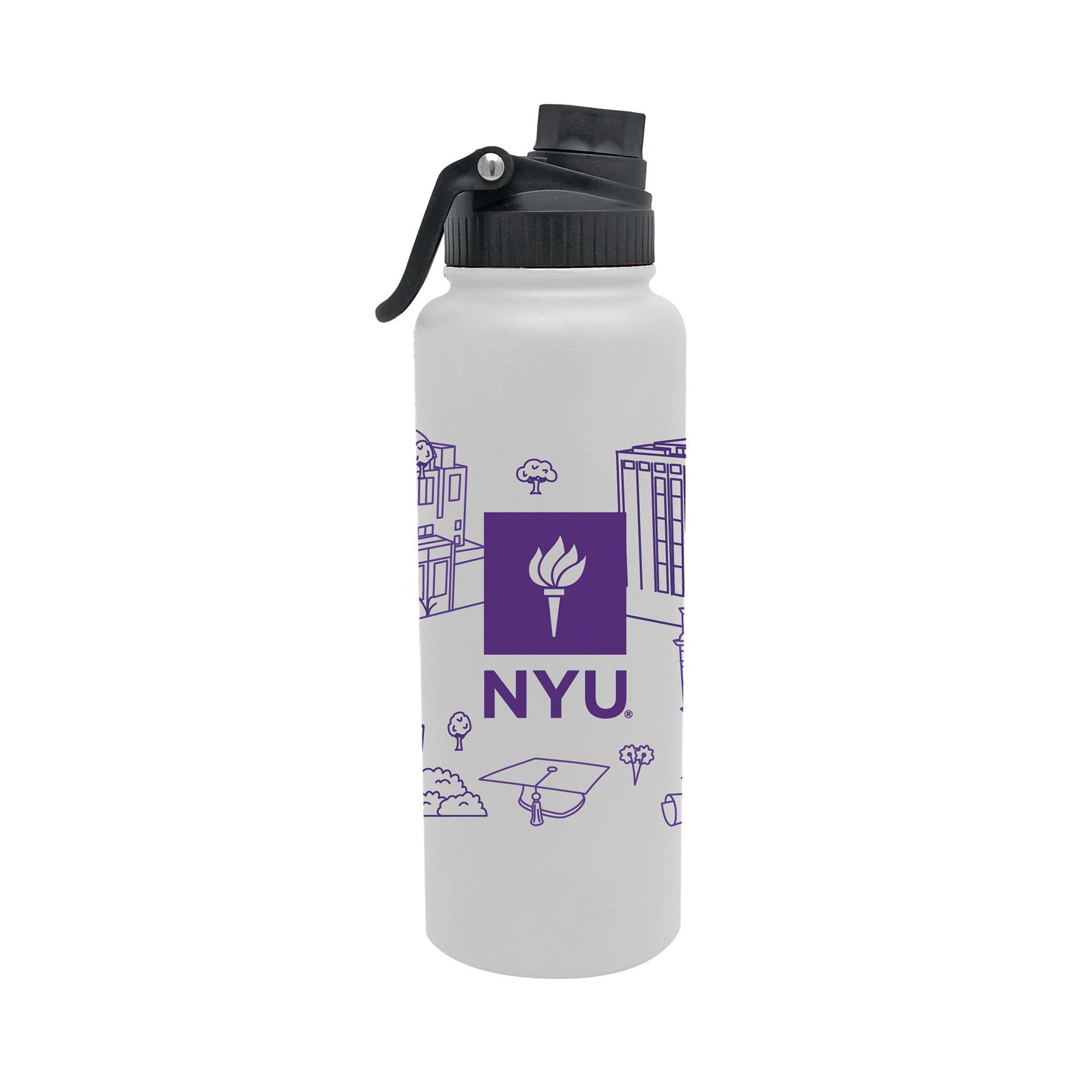 NYU 34oz Campus Line Art Aqua Bottle