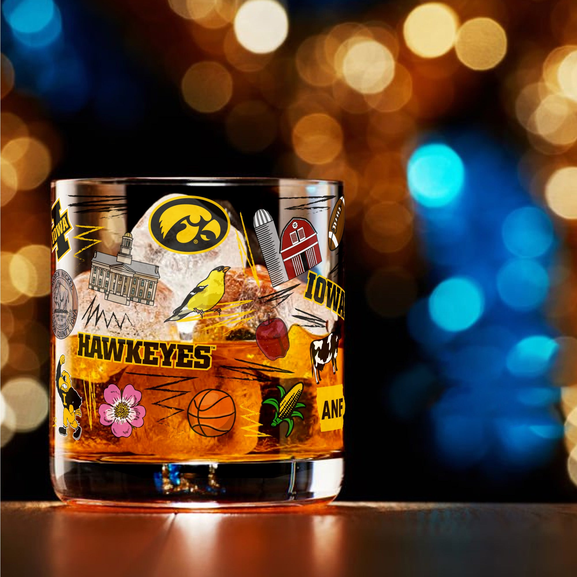Set of 2 Iowa Hawkeyes 14oz Local Rocks Glasses