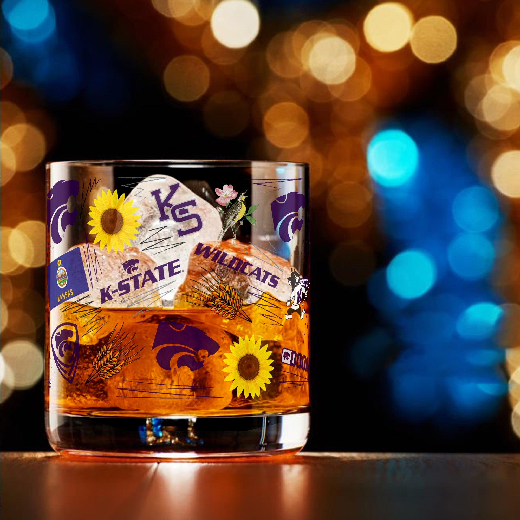 Set of 2 K-State Wildcats 14oz Local Rocks Glasses