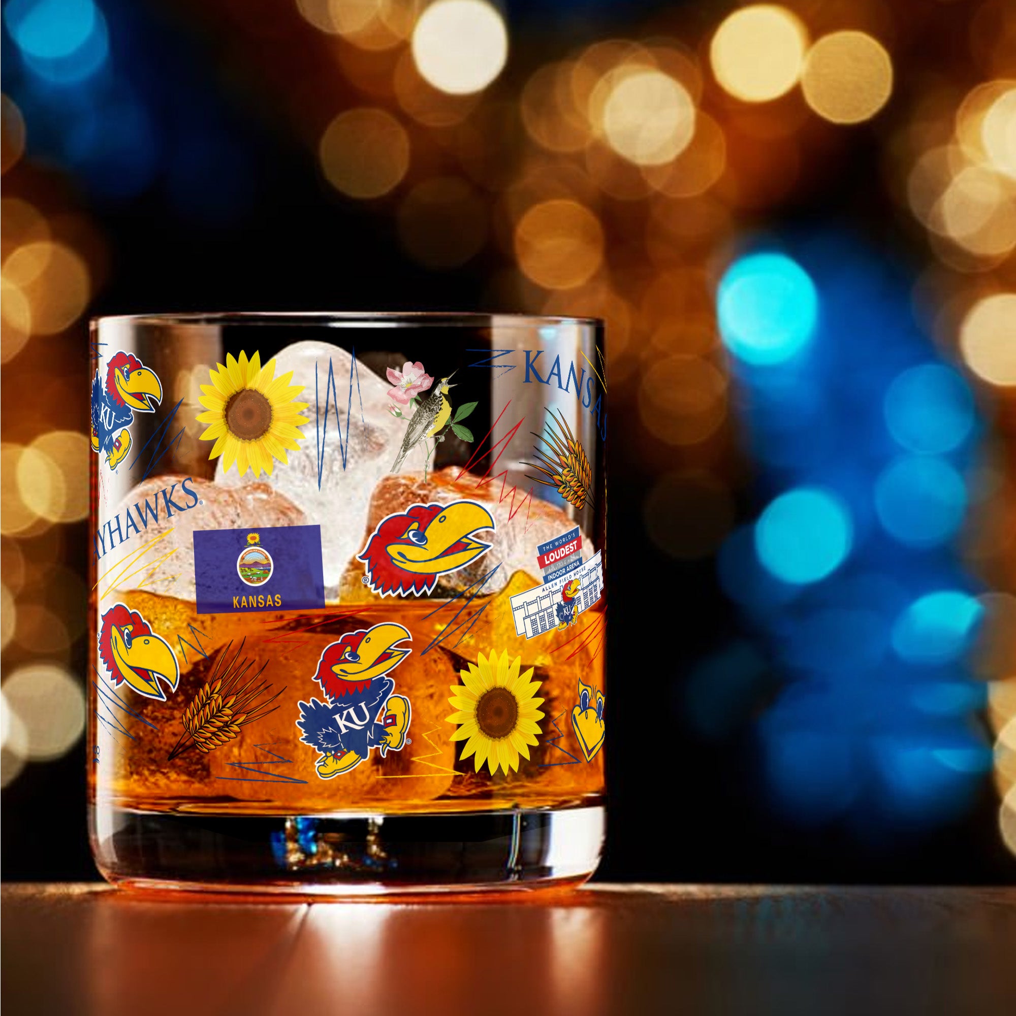 Set of 2 Kansas Jayhawks 14oz Local Rocks Glasses