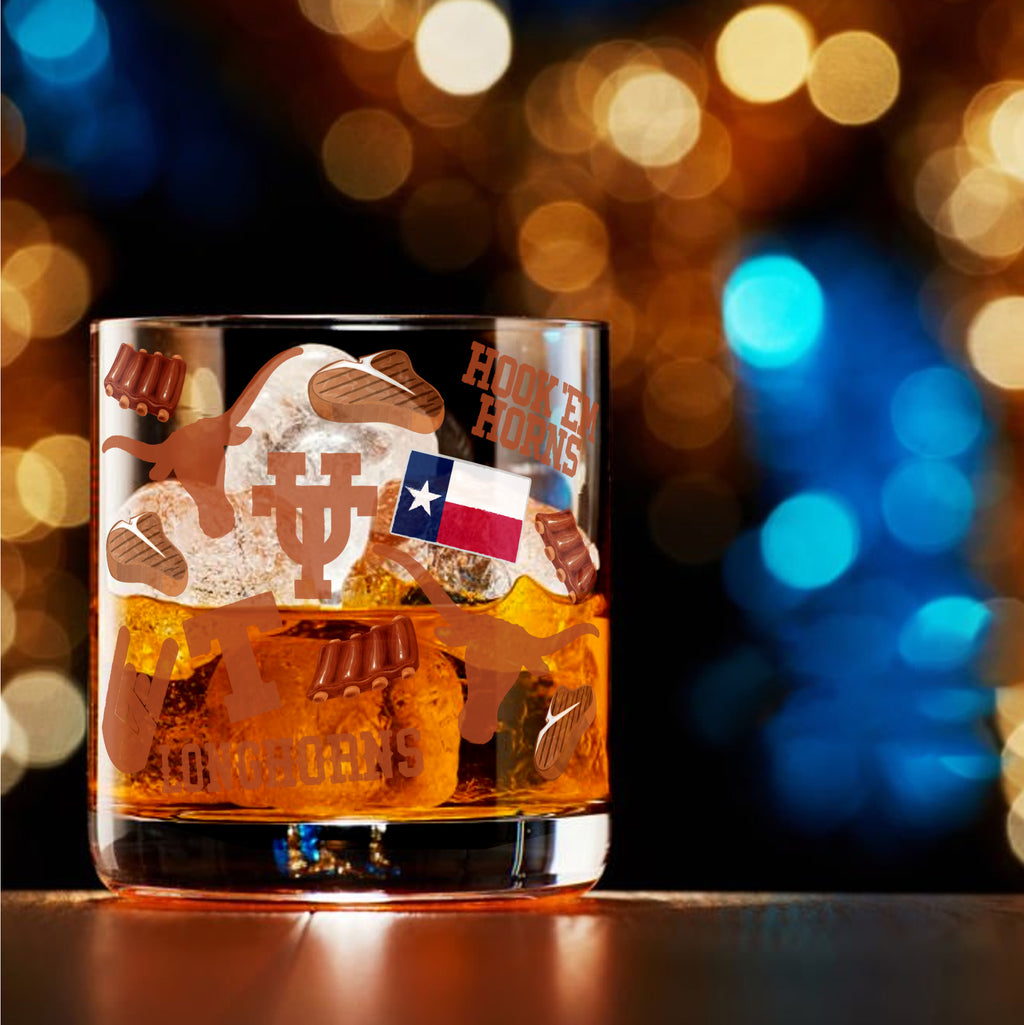 Set of 2 Texas Longhorns 14oz Local Rocks Glasses