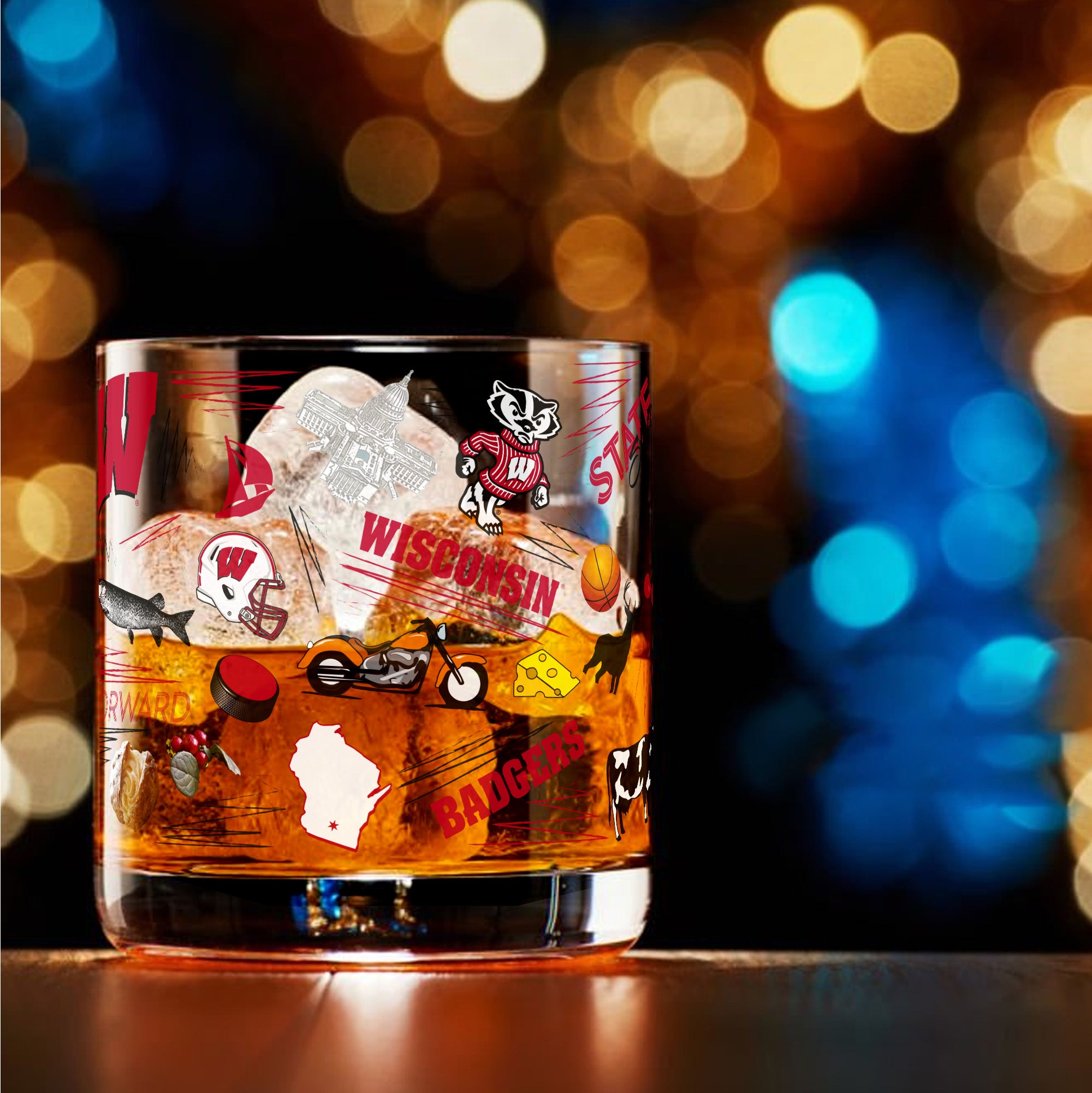 Set of 2 Wisconsin Badgers 14oz Local Rocks Glasses