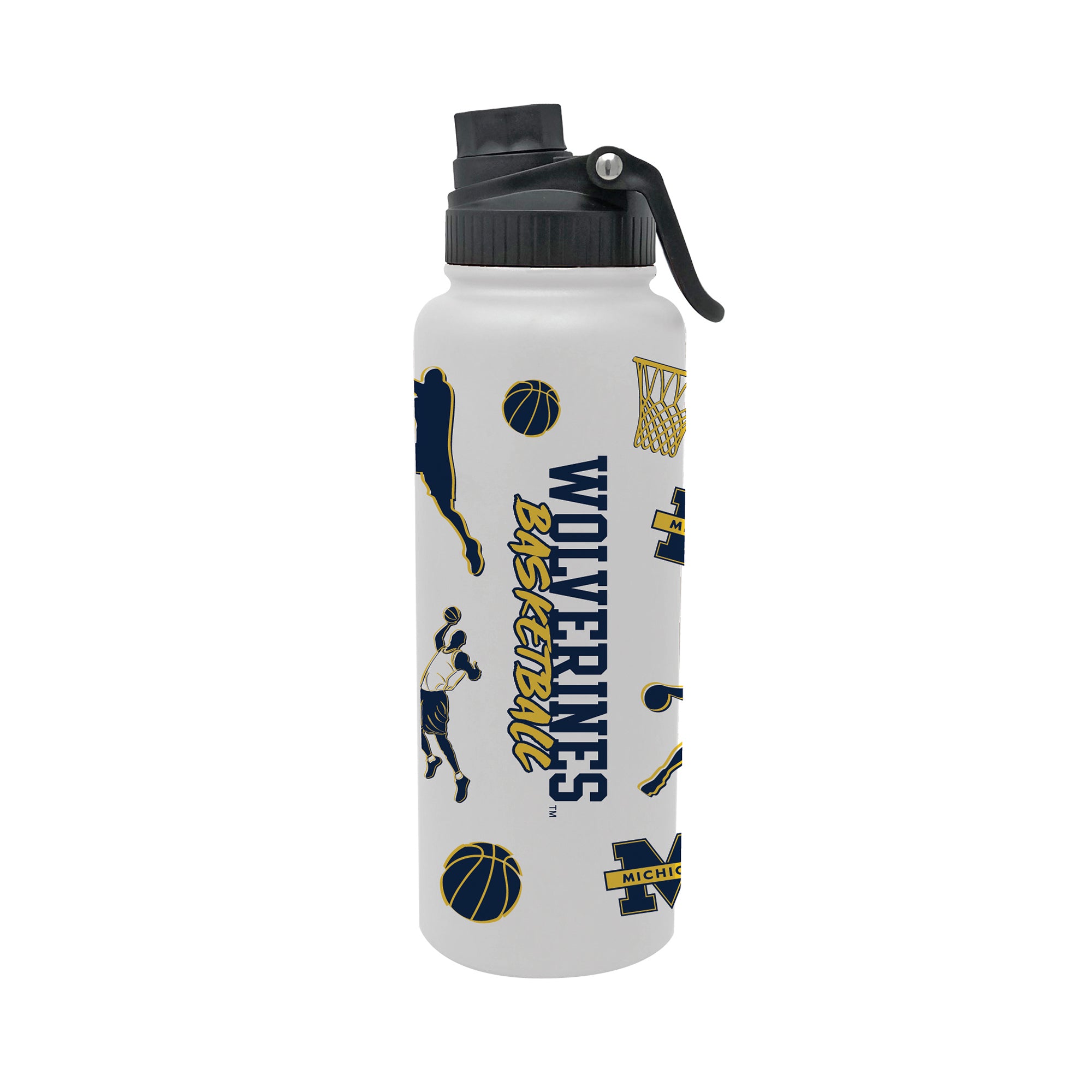 34oz Michigan Wolverines Basketball Sketch Aqua Bottle