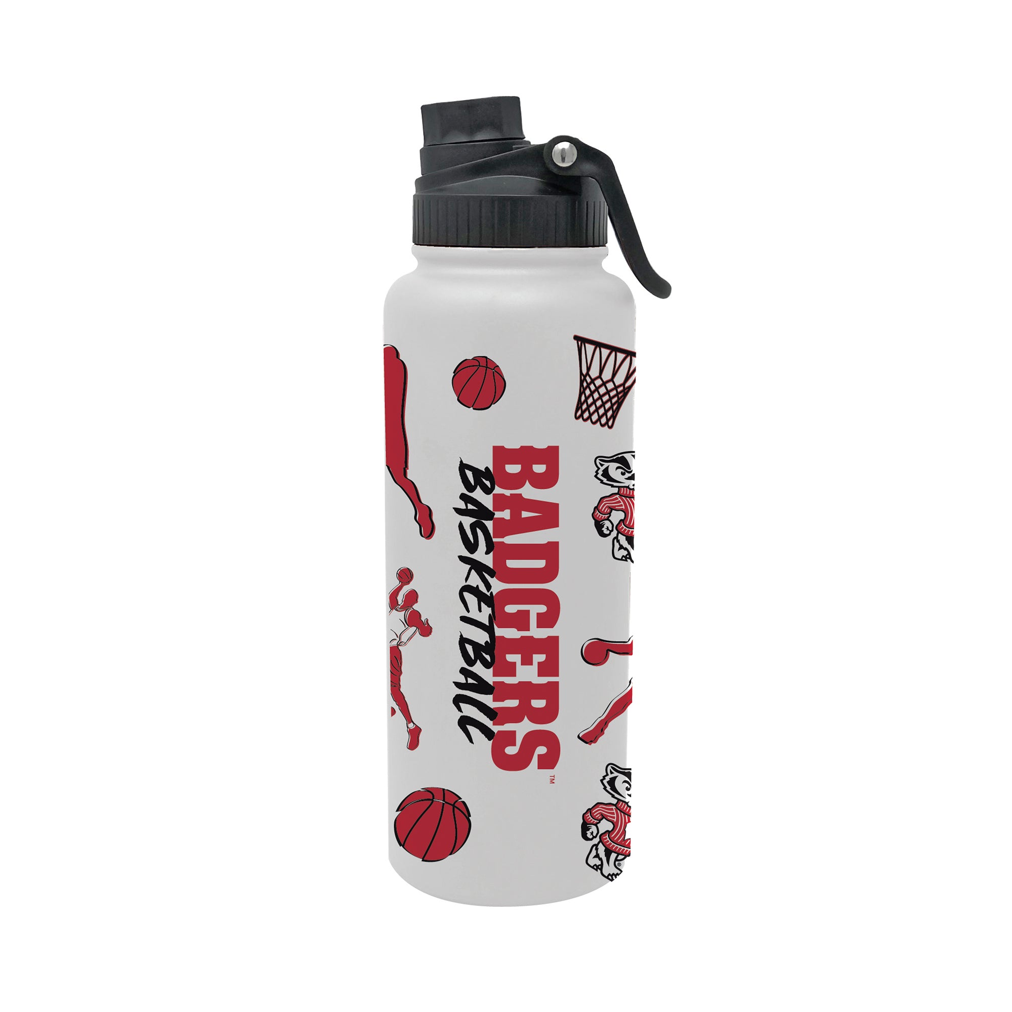 34oz Wisconsin Badgers Basketball Sketch Aqua Bottle
