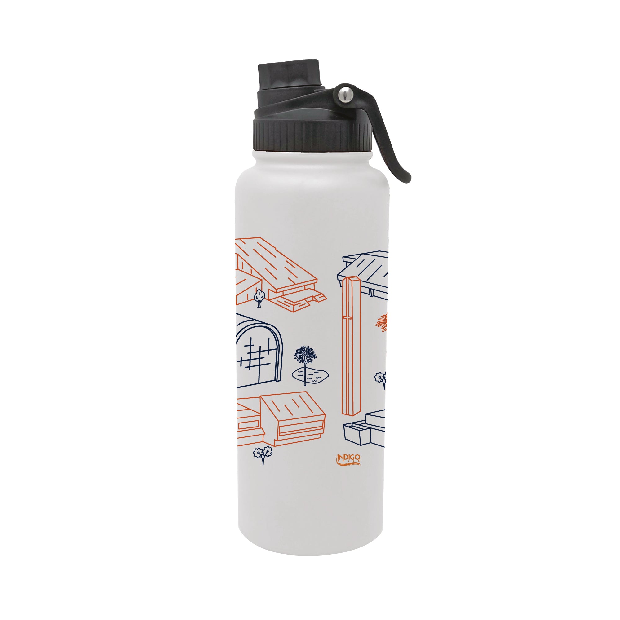 Pepperdine Waves 34oz Campus Line Art Aqua Bottle