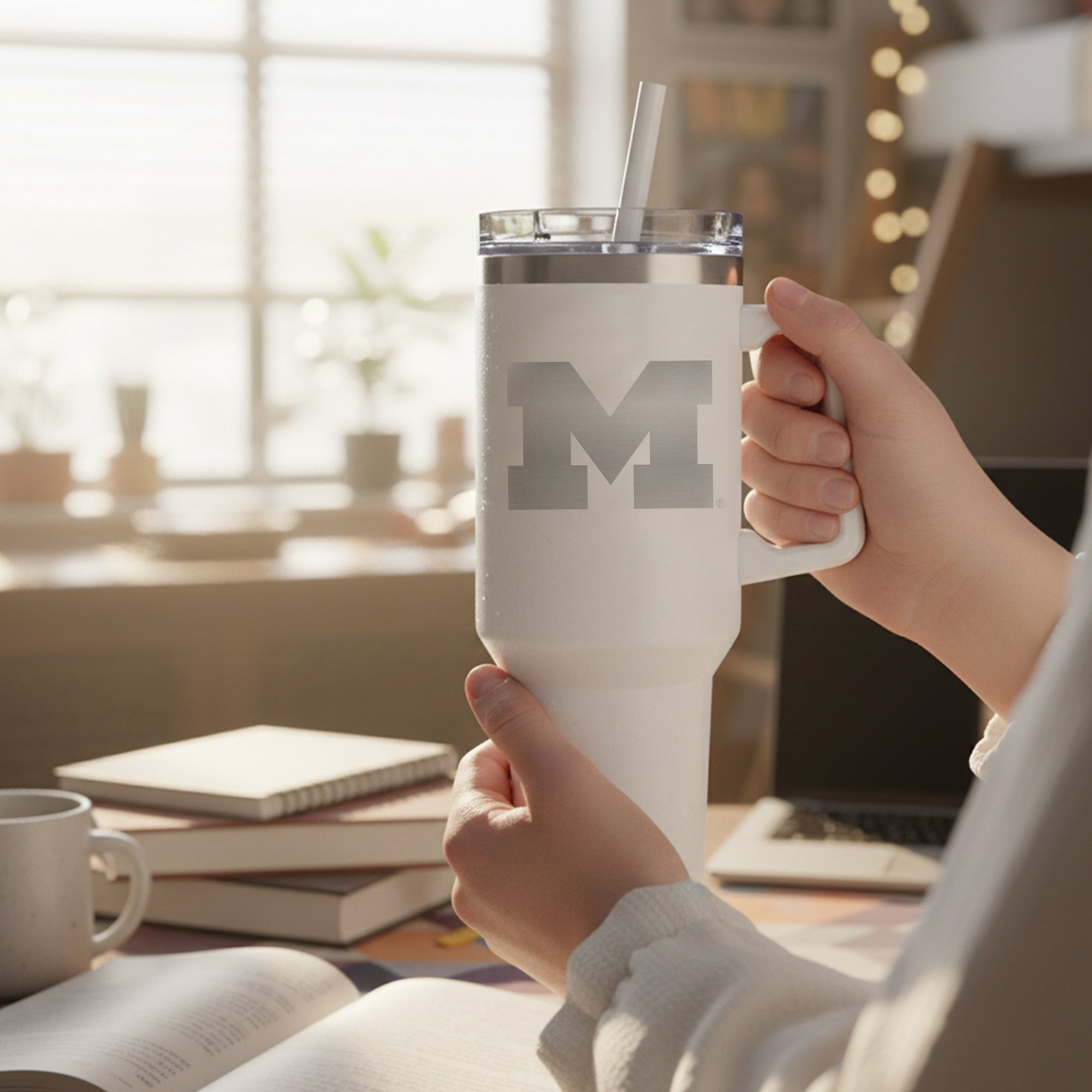 40oz Michigan Wolverines Laser Etch Rocky Tumbler with Handle