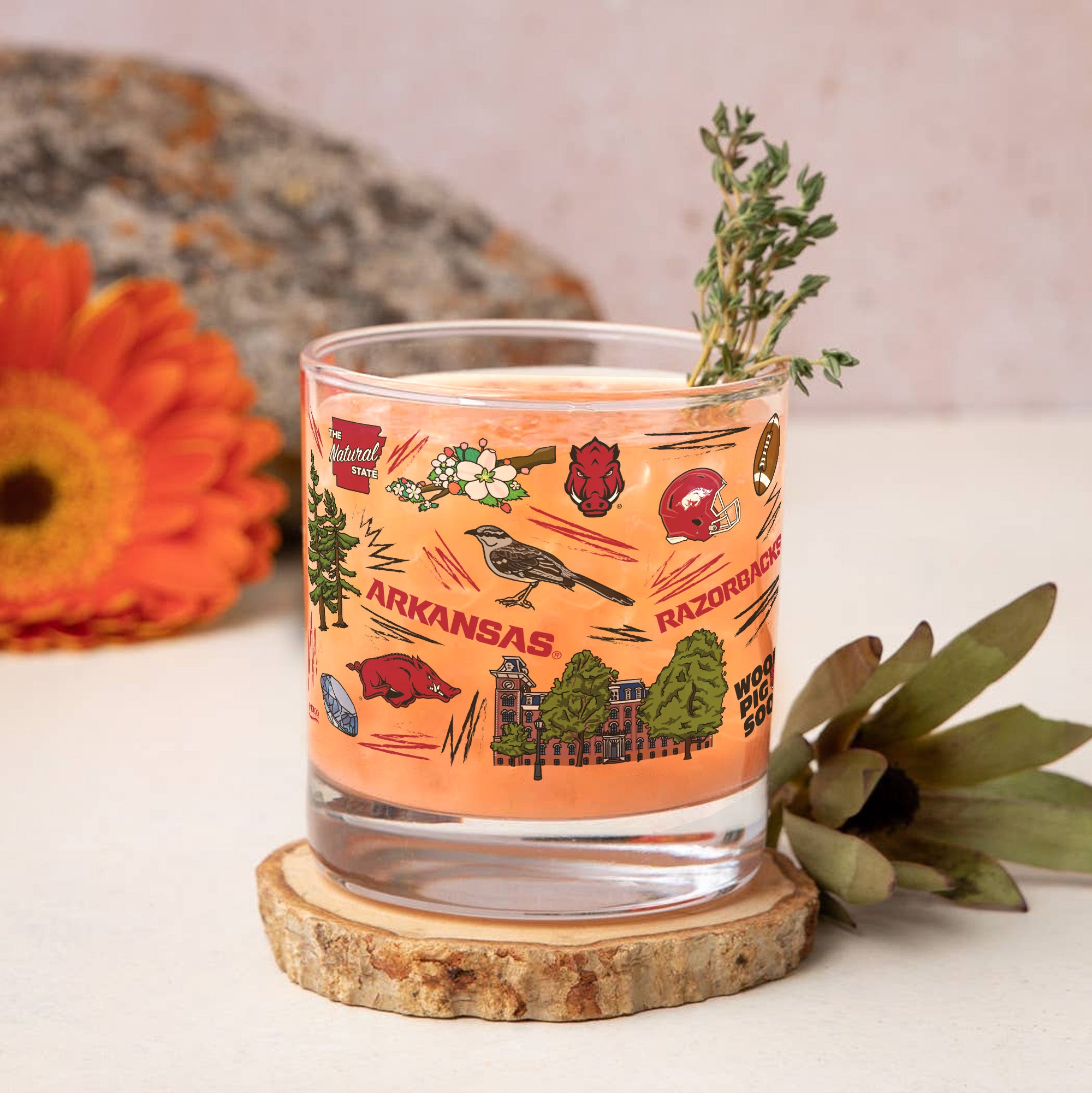 Set of 2 Arkansas Razorbacks 14oz Local Rocks Glasses