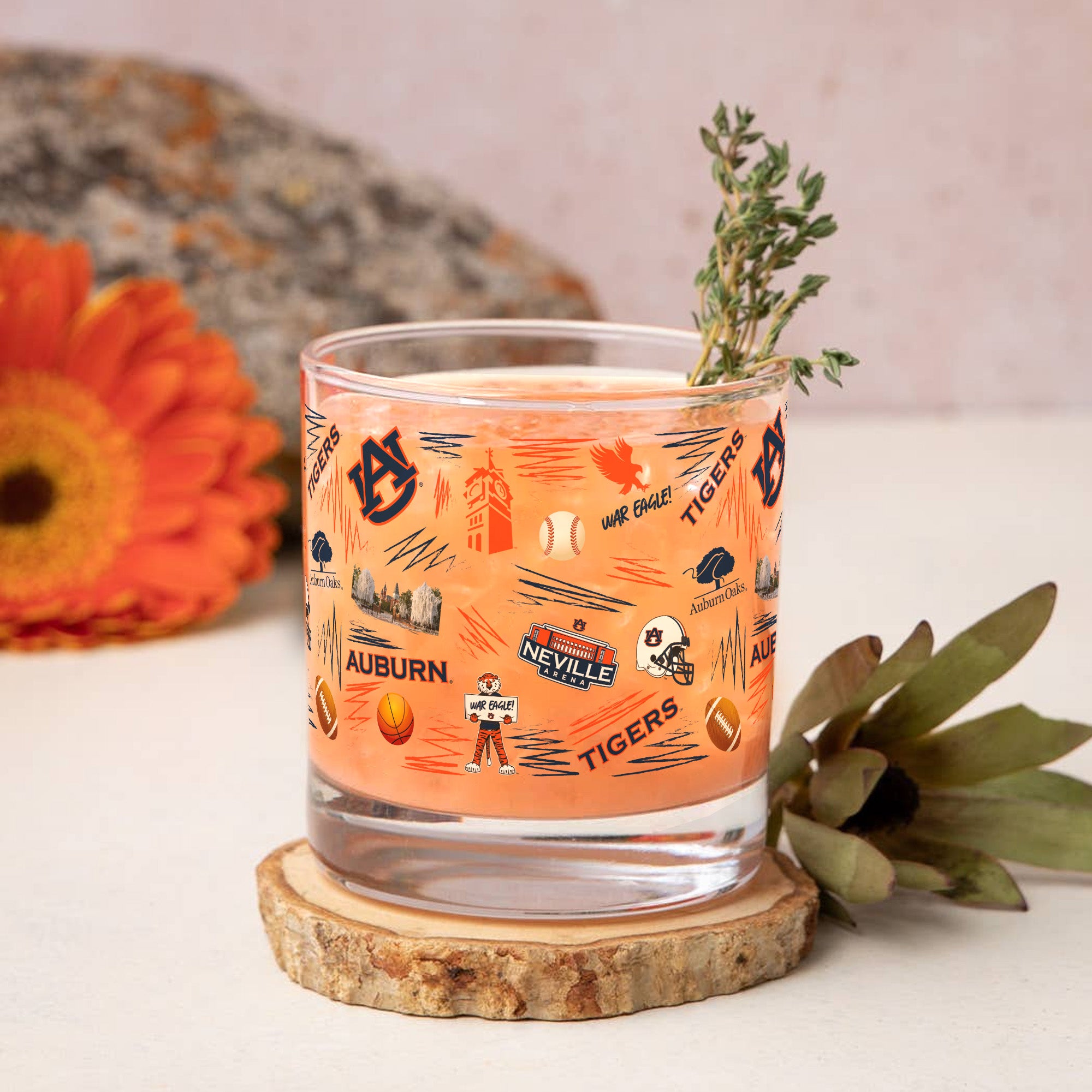 Set of 2 Auburn Tigers 14oz Local Rocks Glasses