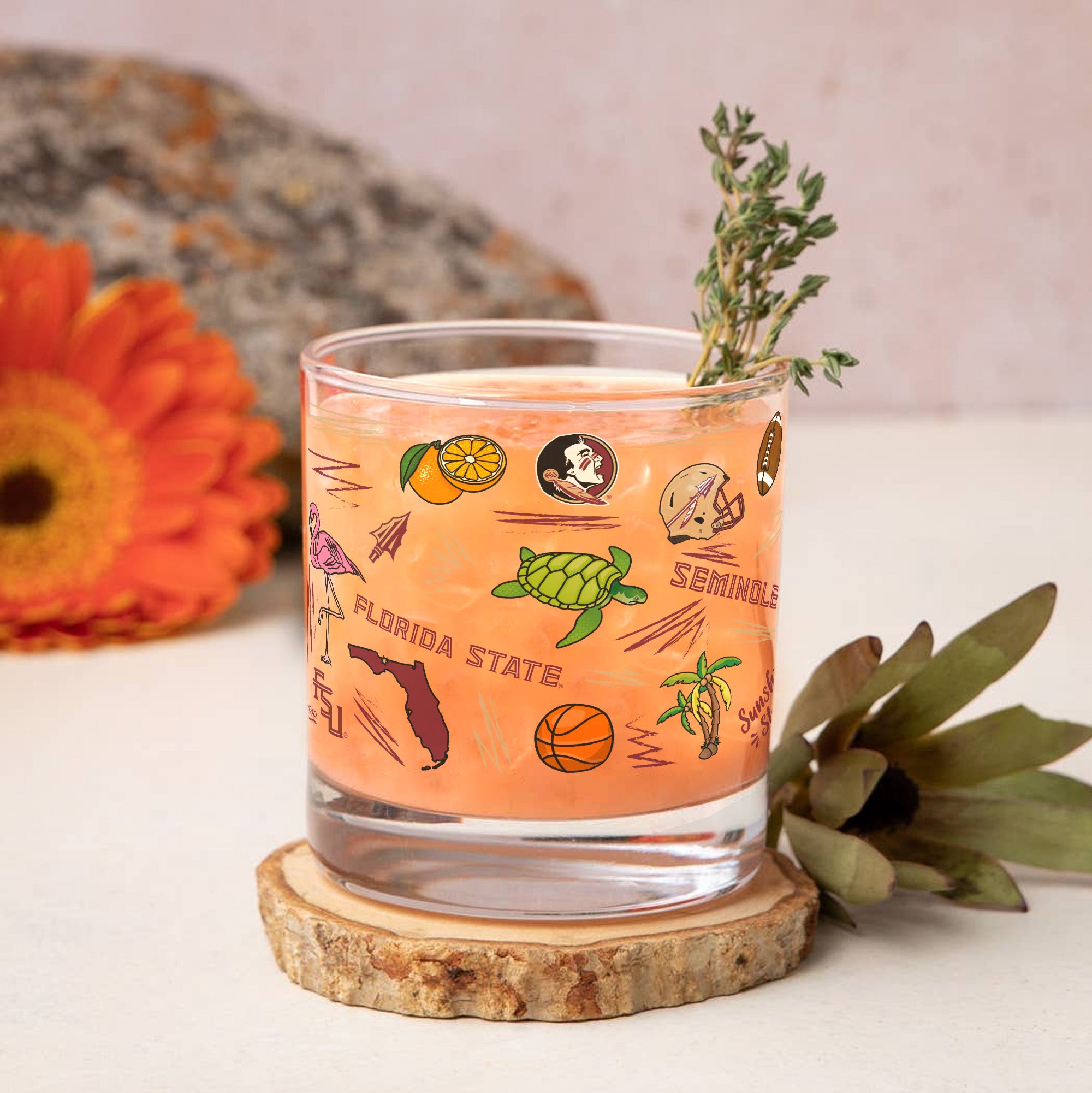 Set of 2 Florida State Seminoles 14oz Local Rocks Glasses