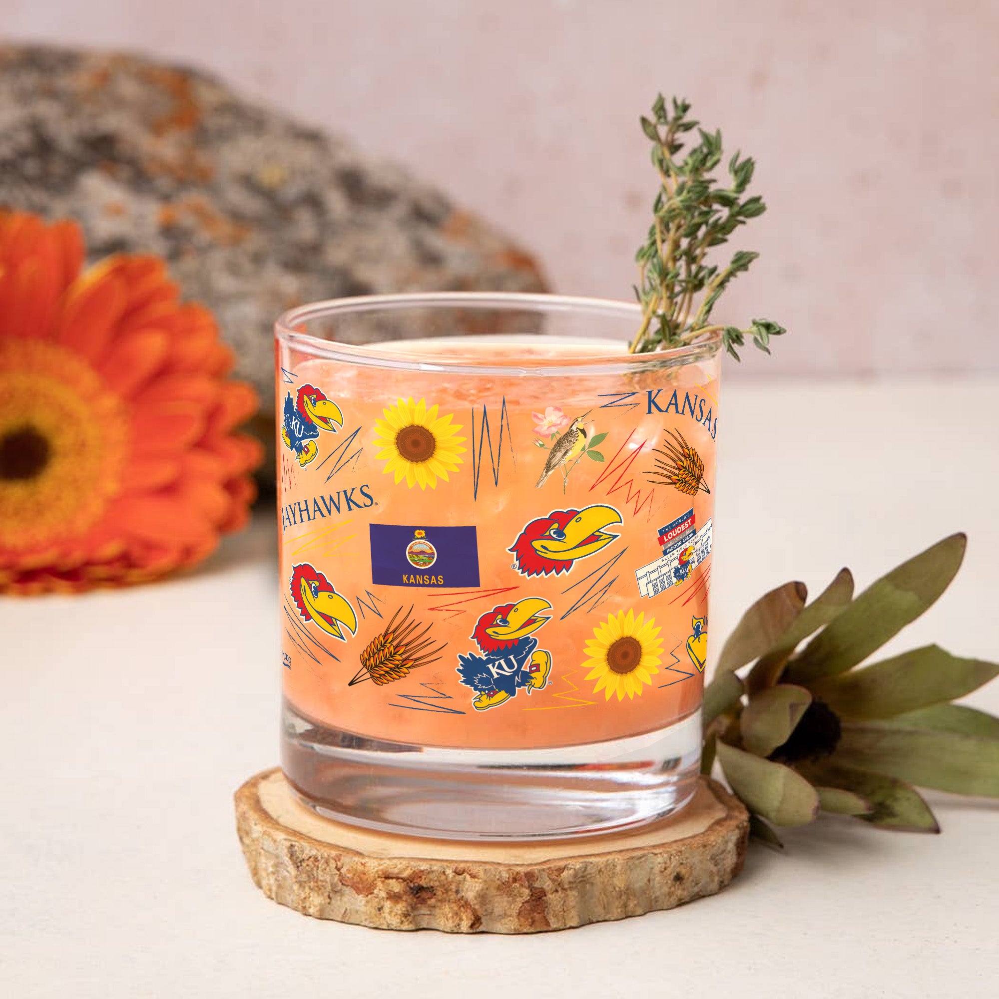 Set of 2 Kansas Jayhawks 14oz Local Rocks Glasses