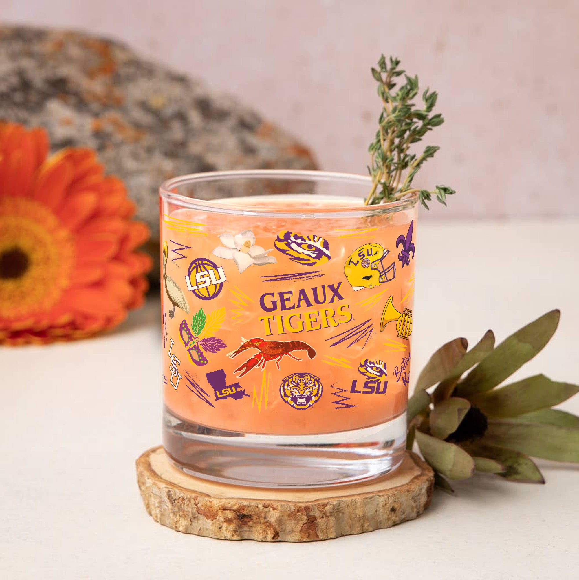 Set of 2 LSU Tigers 14oz Local Rocks Glasses