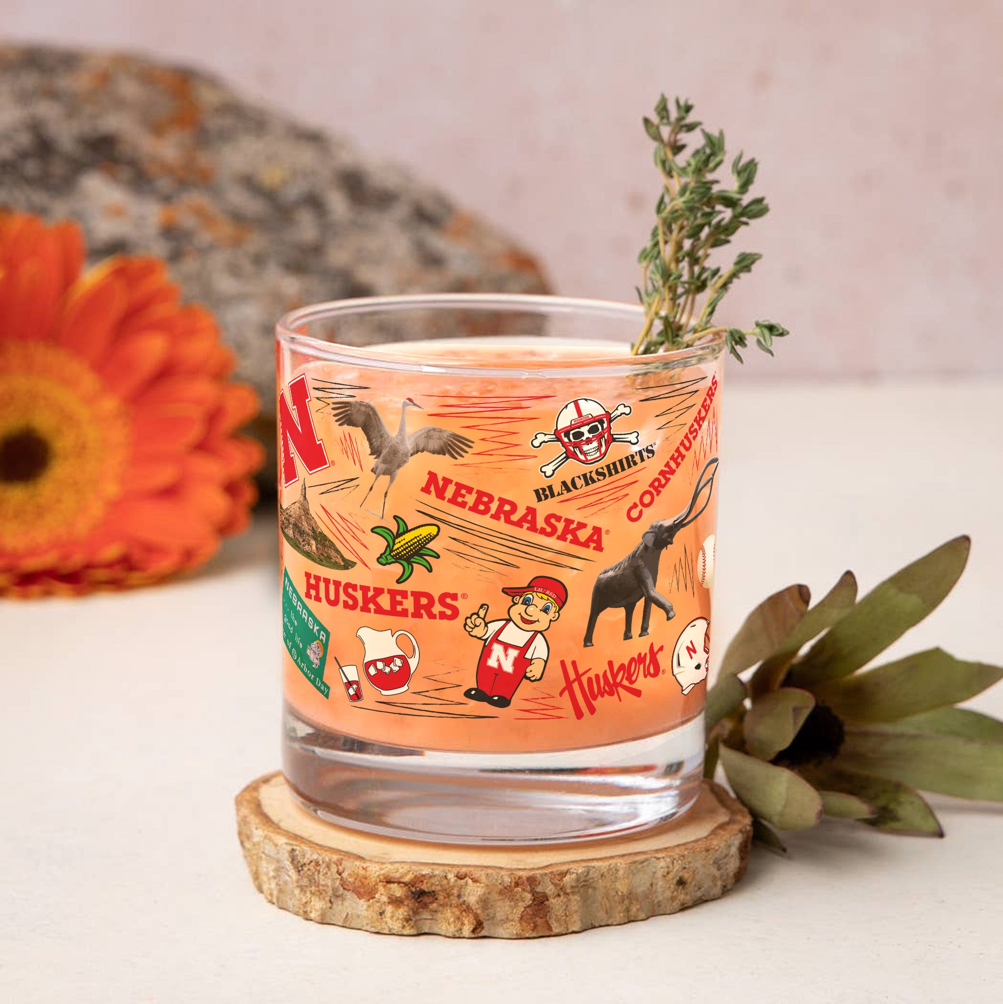 Set of 2 Nebraska Cornhuskers 14oz Local Rocks Glasses