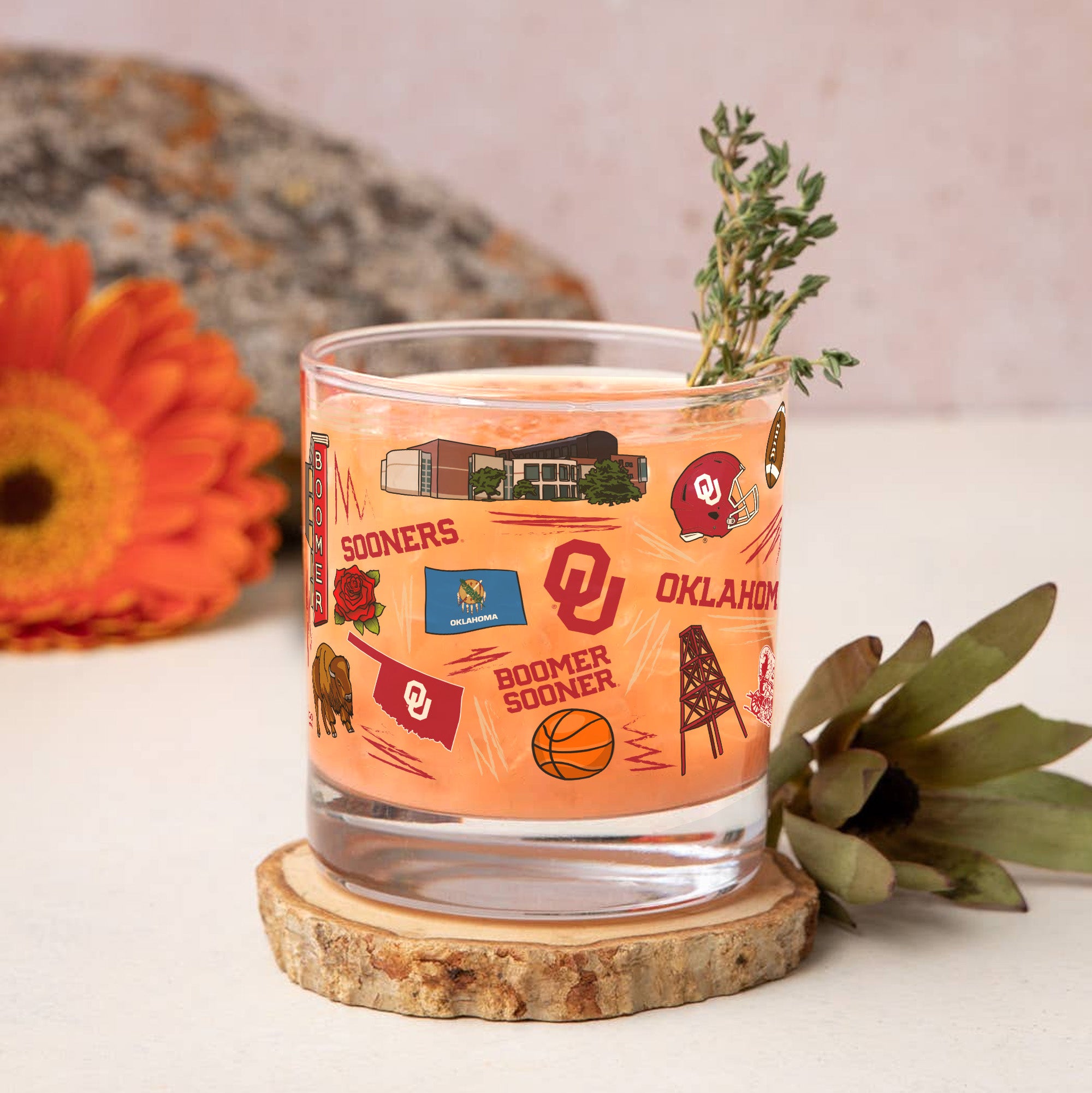 Set of 2 Oklahoma Sooners 14oz Local Rocks Glasses