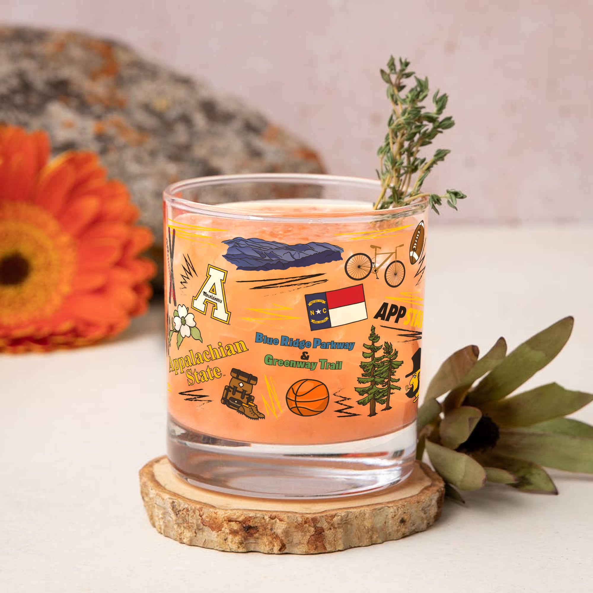 Set of 2 App State Mountaineers 14oz Local Rocks Glasses