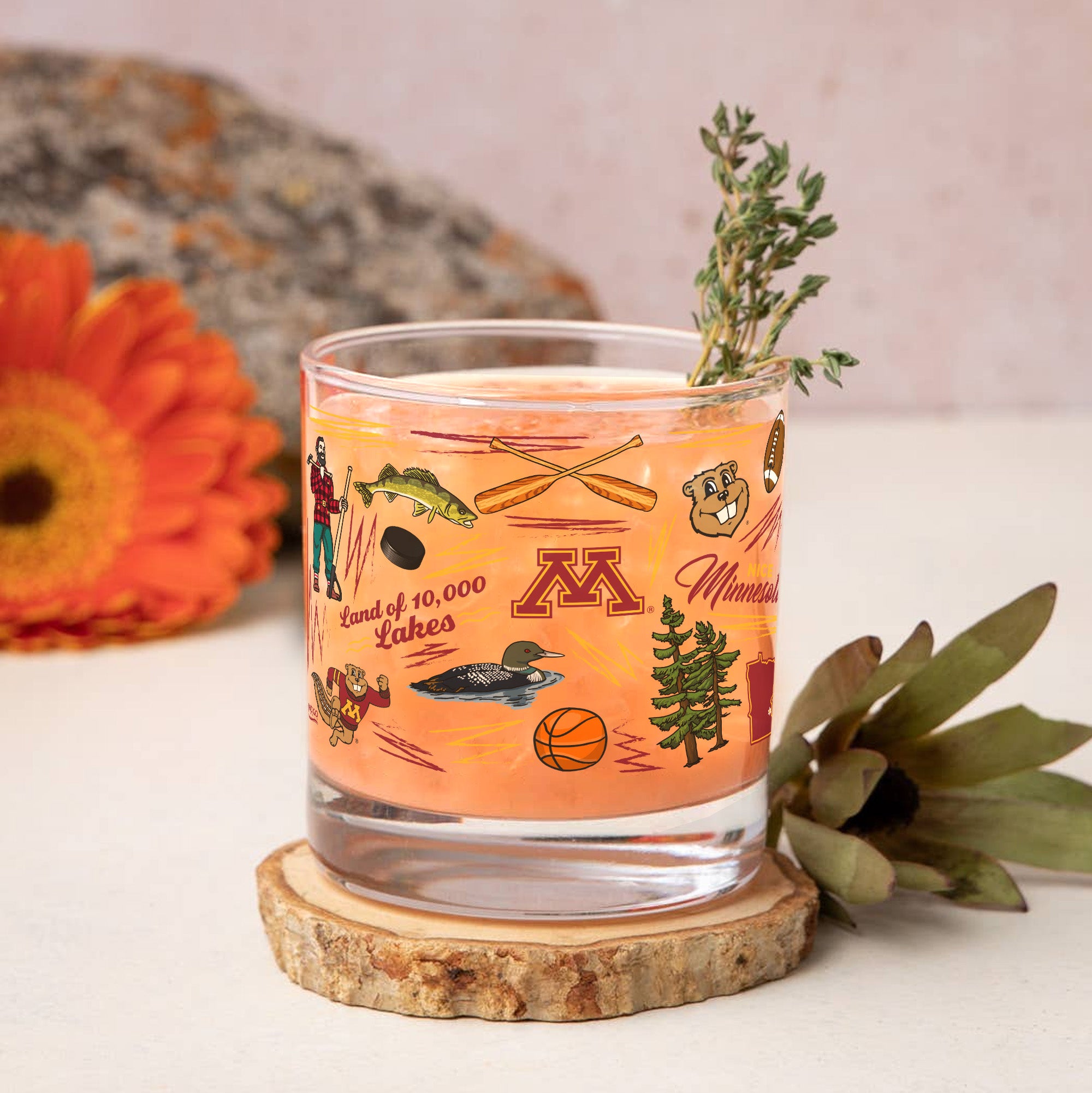 Set of 2 Minnesota Golden Gophers 14oz Local Rocks Glasses