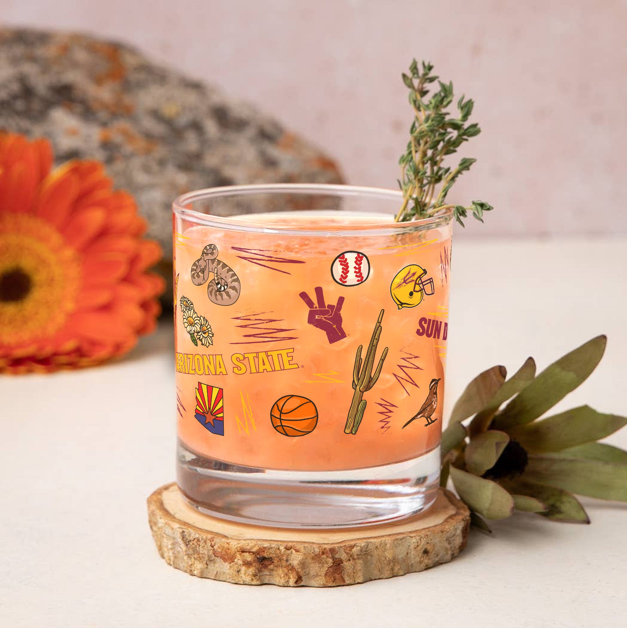 Set of 2 Arizona State Sun Devils 14oz Local Rocks Glasses