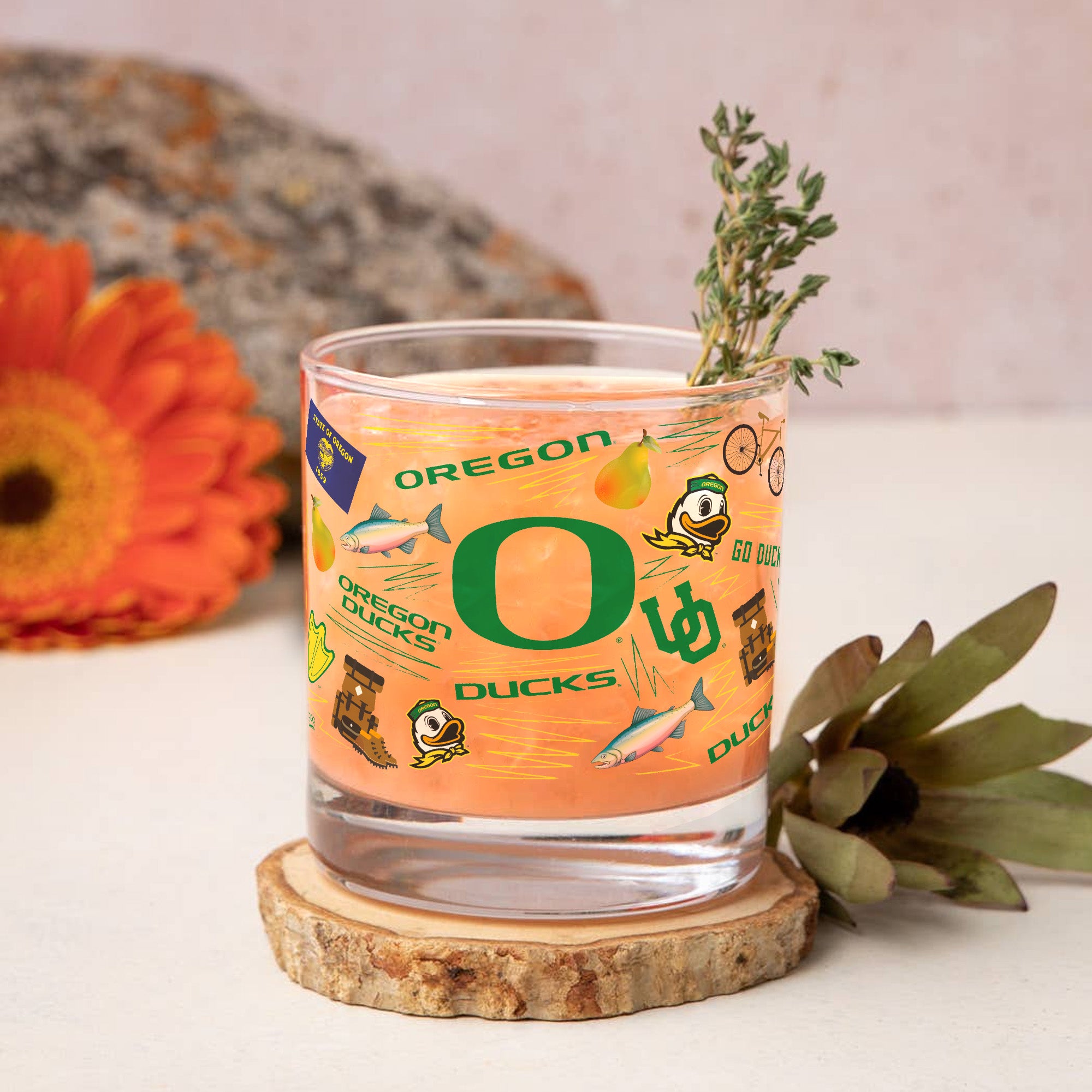 Set of 2 Oregon Ducks 14oz Local Rocks Glasses