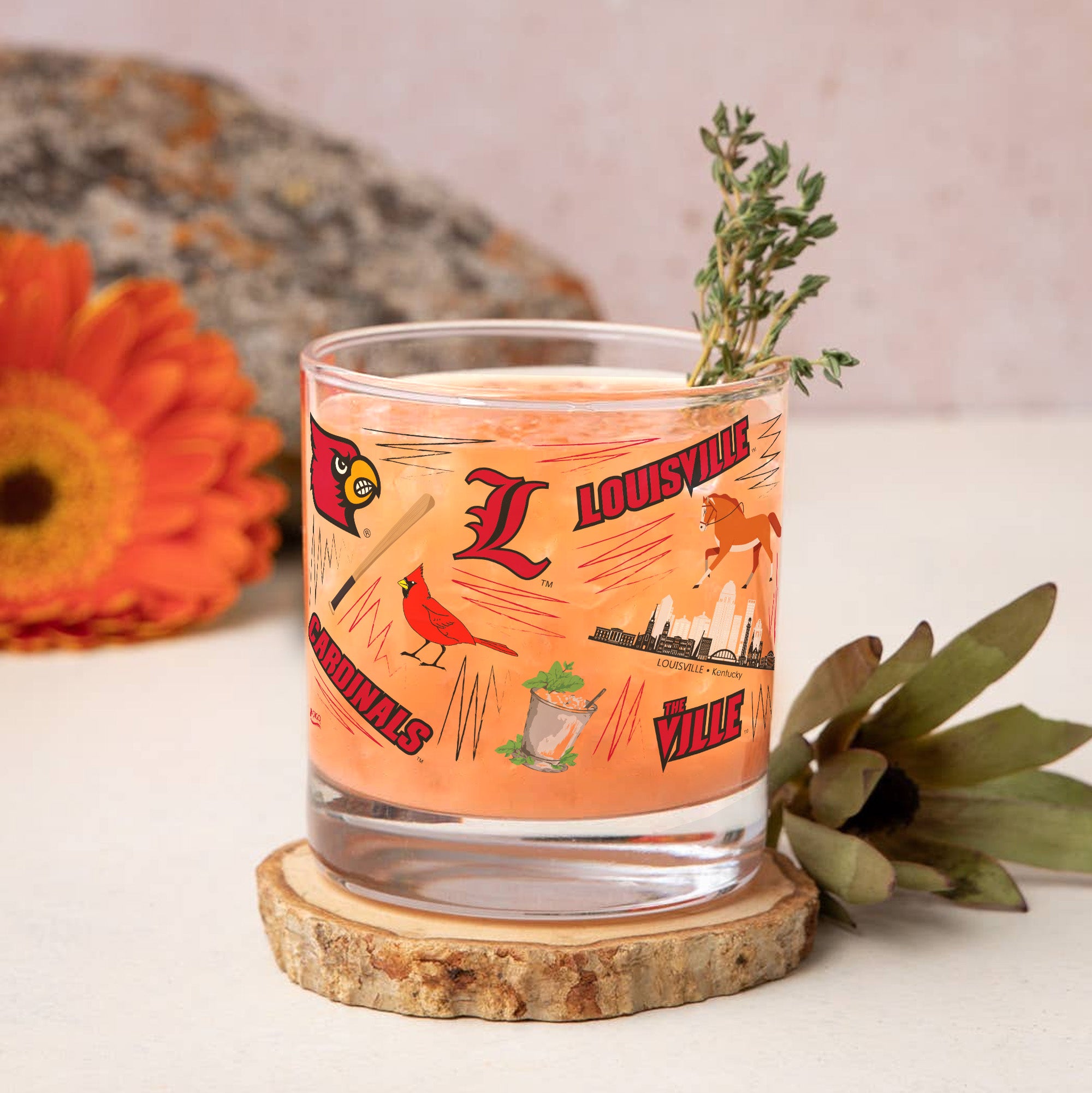 Set of 2 Louisville Cardinals 14oz Local Rocks Glasses