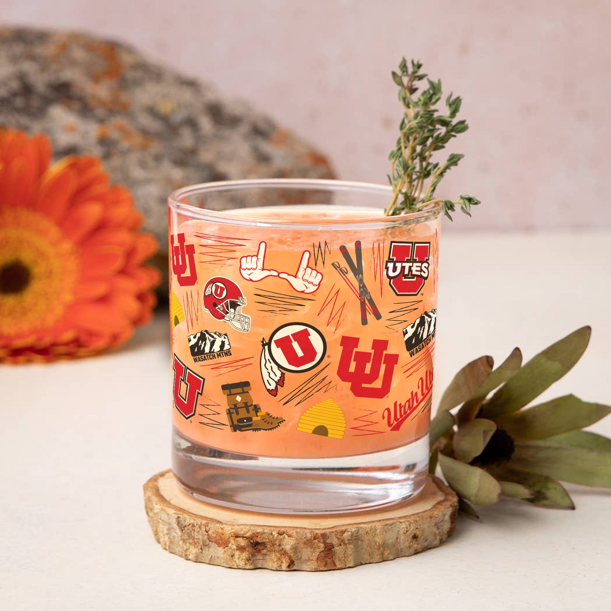 Set of 2 Utah Utes 14oz Local Rocks Glasses